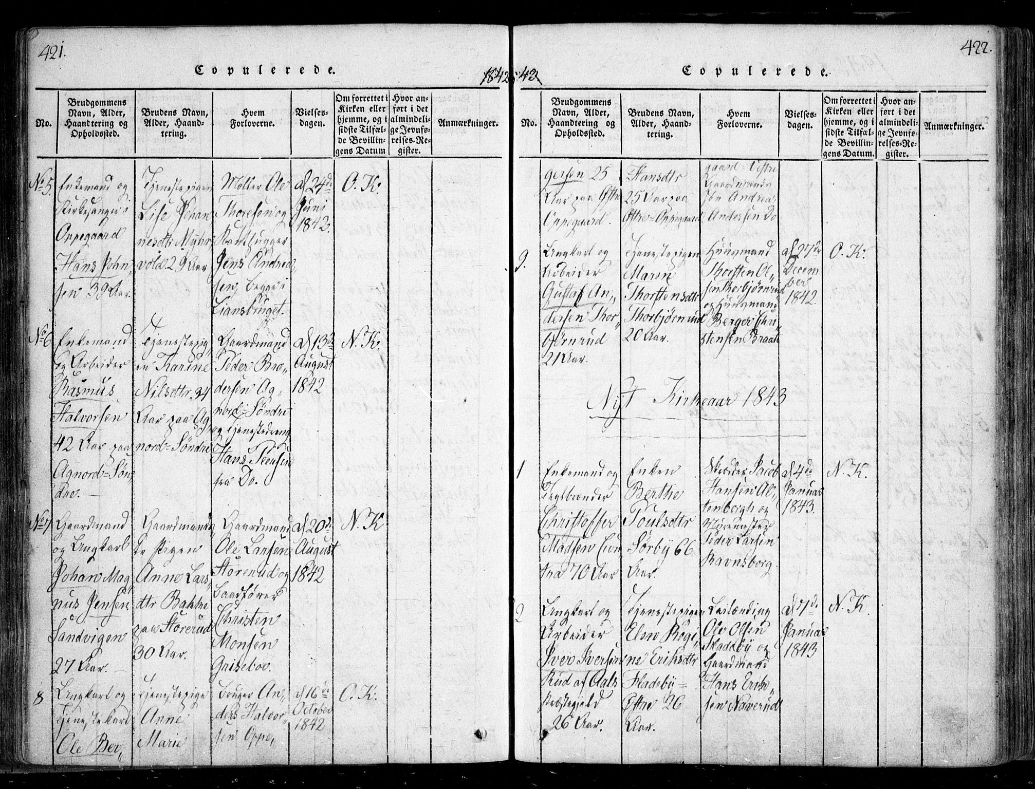Nesodden prestekontor Kirkebøker, SAO/A-10013/F/Fa/L0006: Parish register (official) no. I 6, 1814-1847, p. 421-422