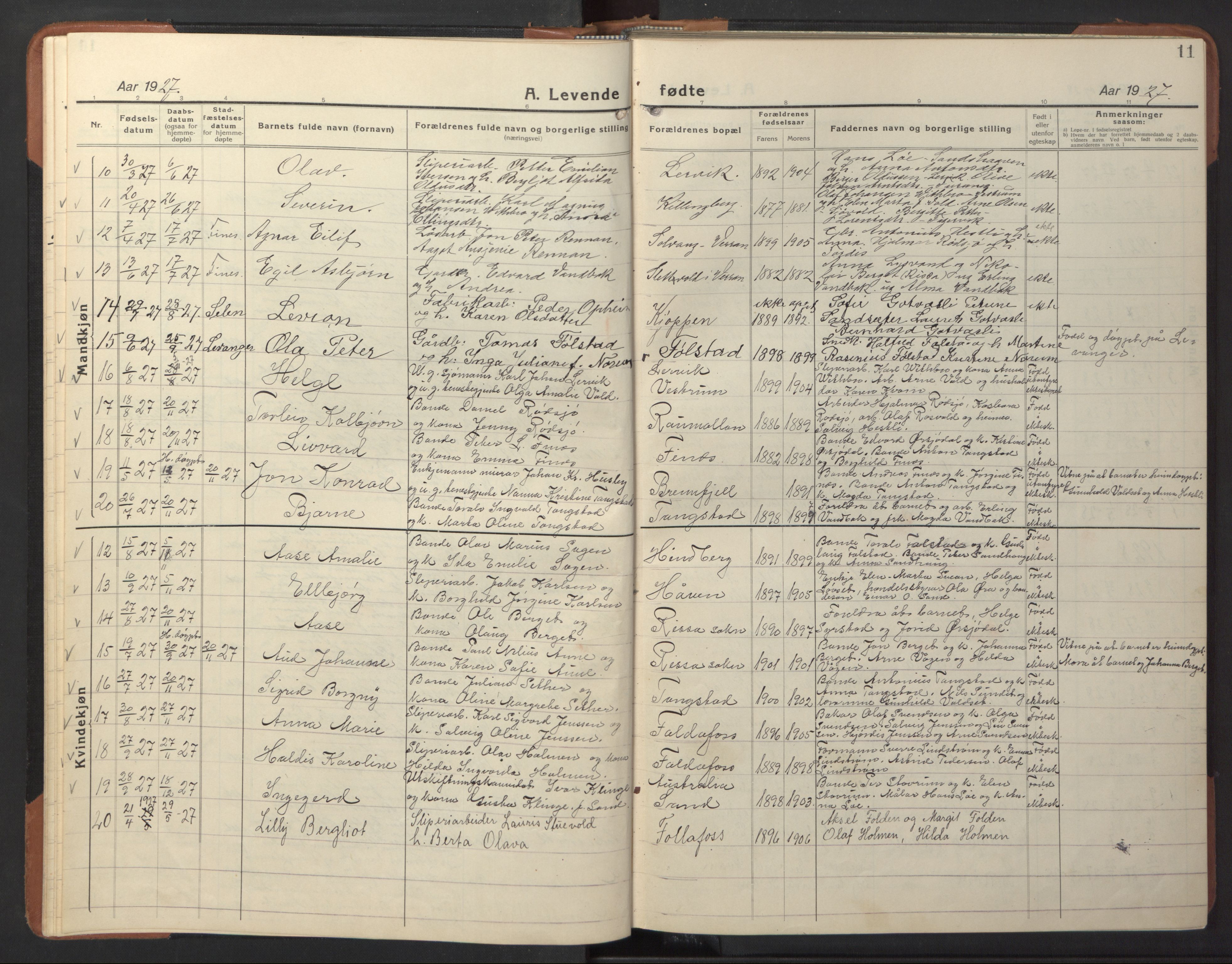 Ministerialprotokoller, klokkerbøker og fødselsregistre - Nord-Trøndelag, SAT/A-1458/744/L0425: Parish register (copy) no. 744C04, 1924-1947, p. 11