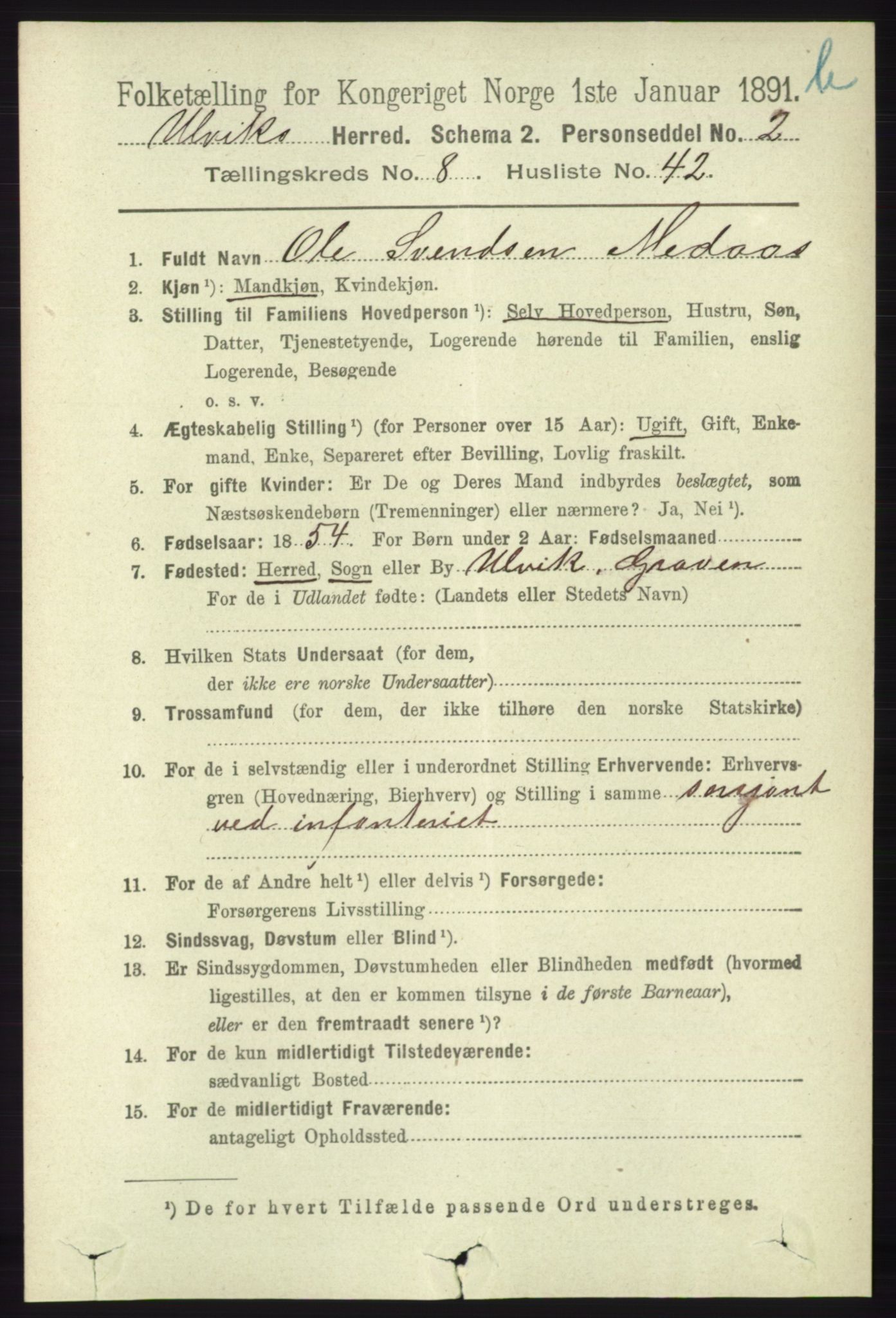 RA, 1891 census for 1233 Ulvik, 1891, p. 2798