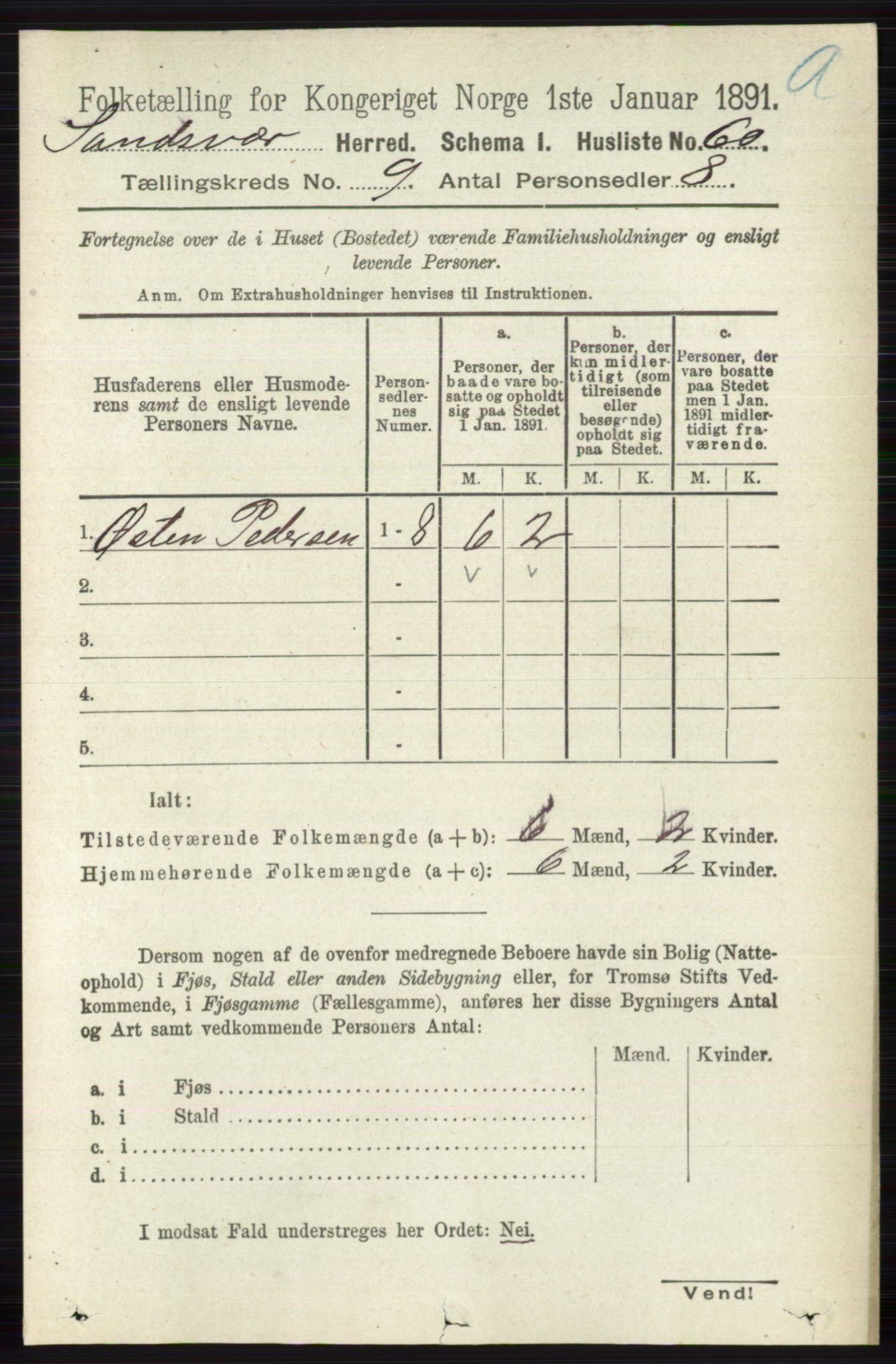 RA, 1891 census for 0629 Sandsvær, 1891, p. 4422