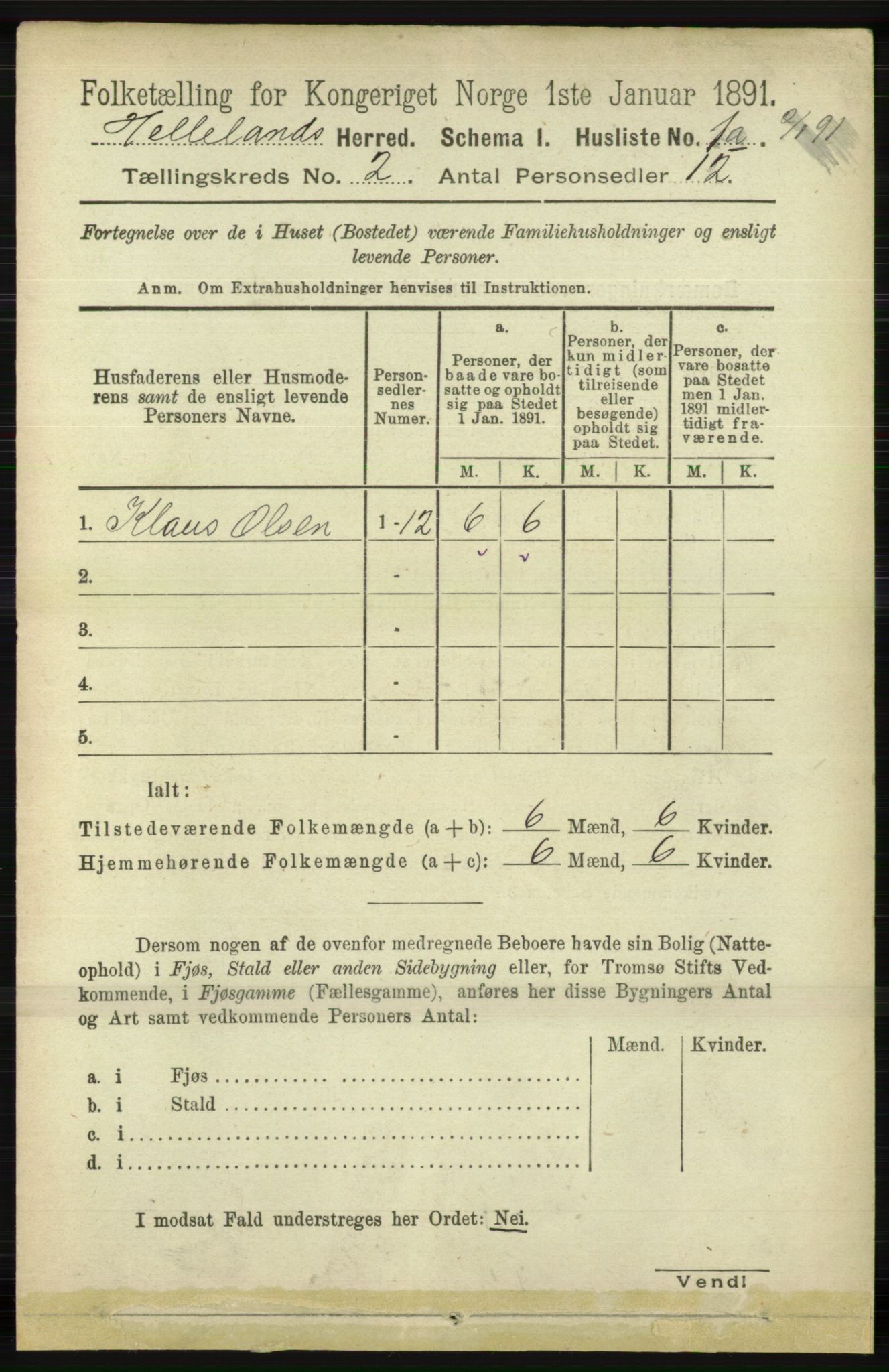 RA, 1891 census for 1115 Helleland, 1891, p. 371