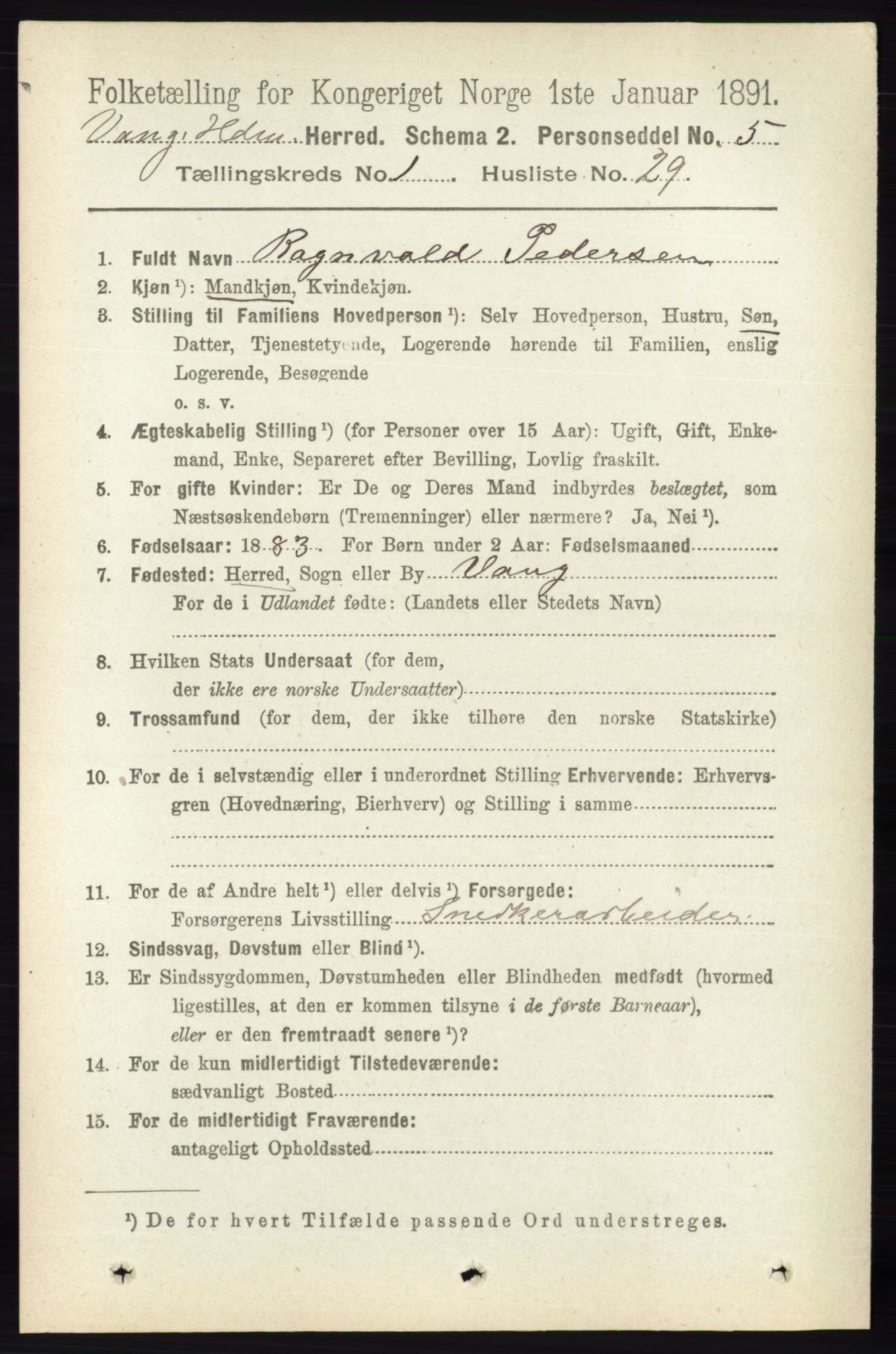 RA, 1891 census for 0414 Vang, 1891, p. 362