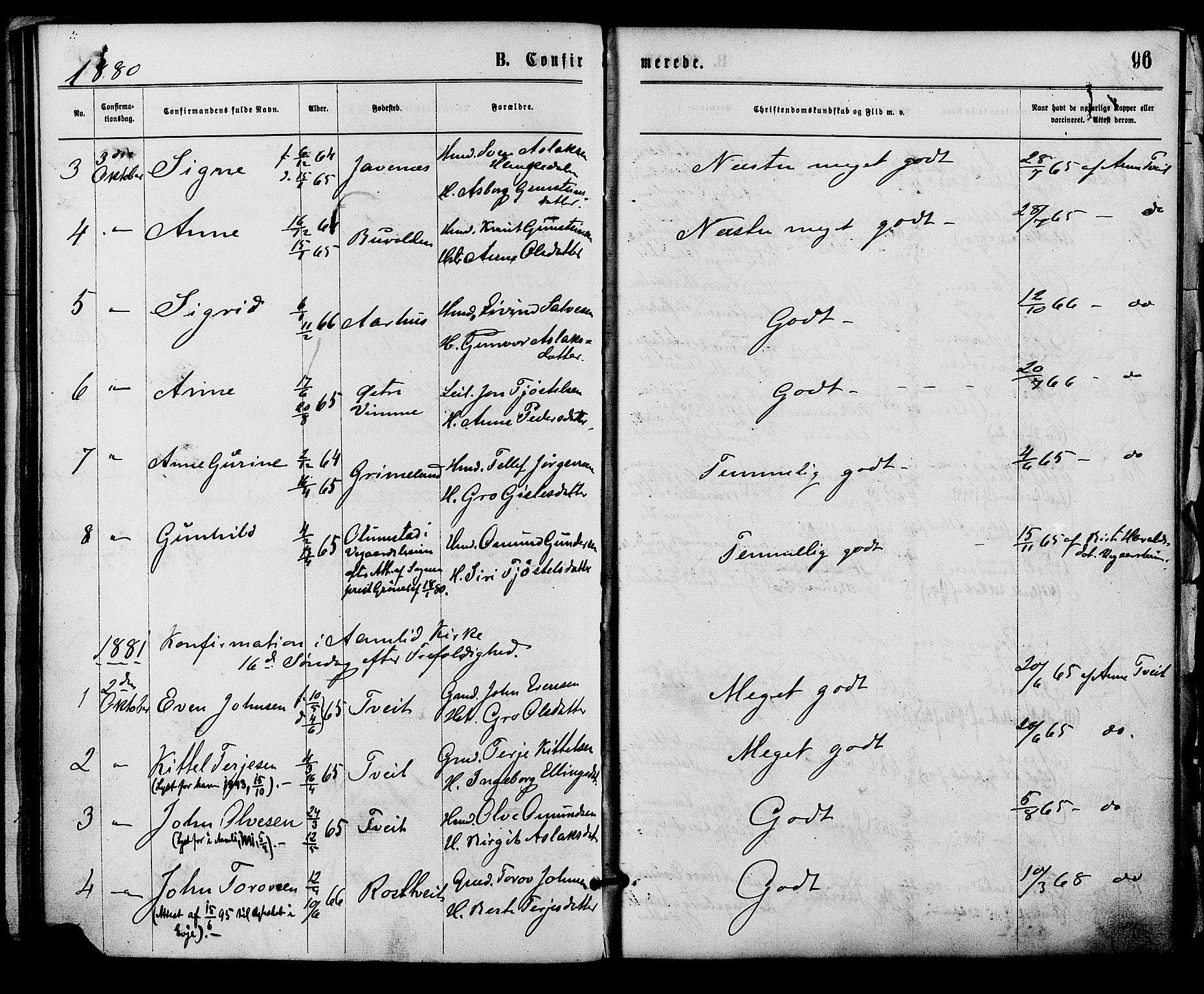 Åmli sokneprestkontor, AV/SAK-1111-0050/F/Fa/Fac/L0009: Parish register (official) no. A 9 /1, 1869-1884, p. 96