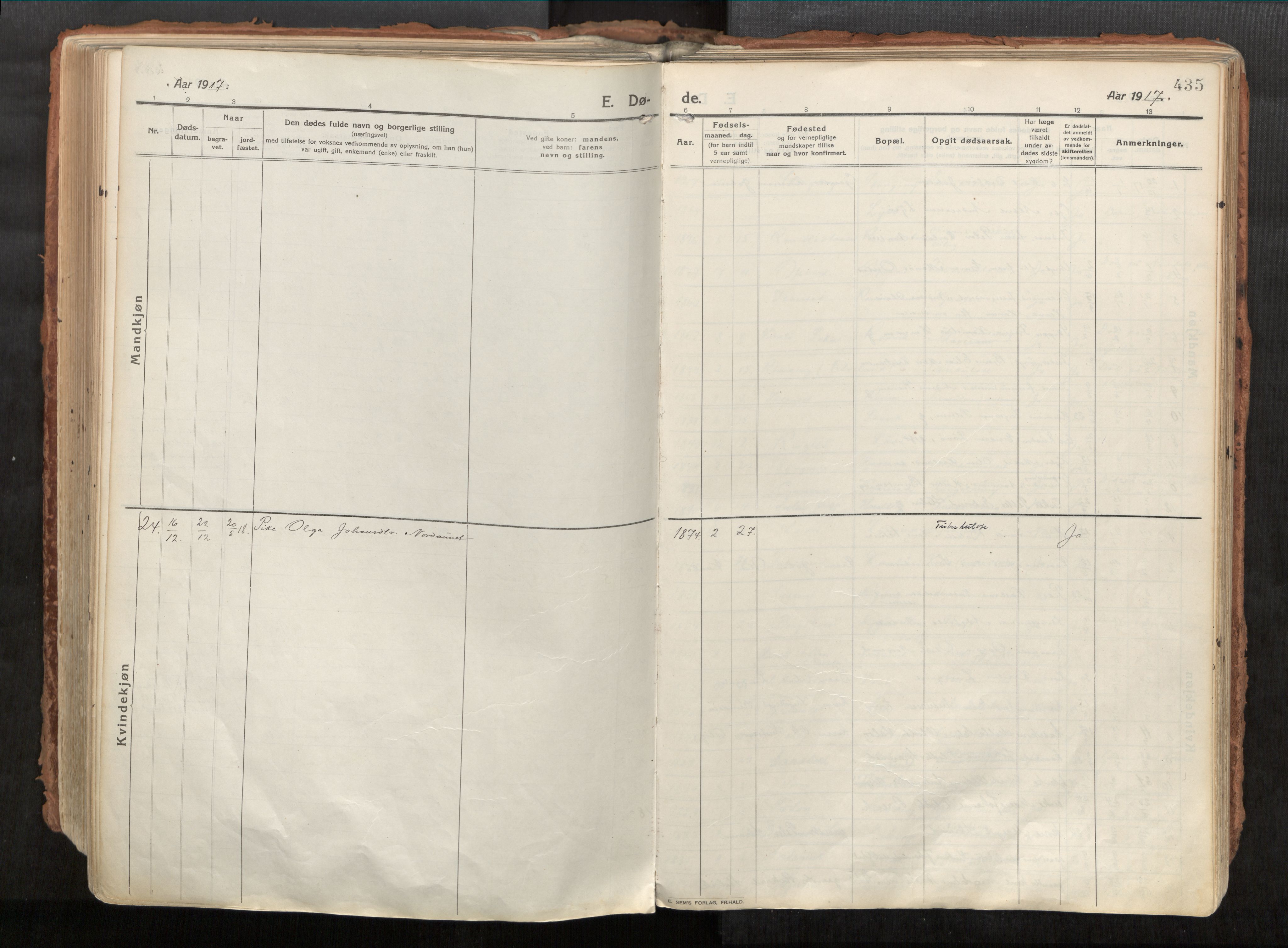 Vikna sokneprestkontor, SAT/A-1173/1/I/I1/I1a/L0001: Parish register (official) no. 1, 1913-1934, p. 435