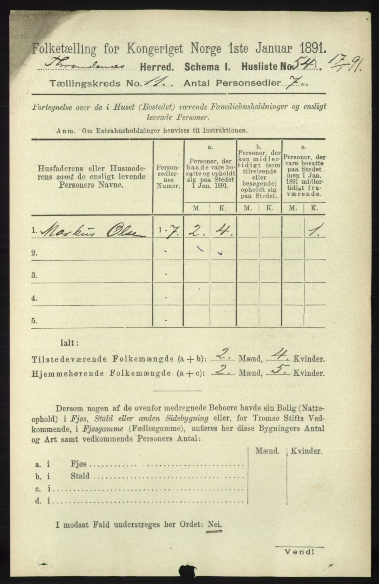 RA, 1891 census for 1914 Trondenes, 1891, p. 7976