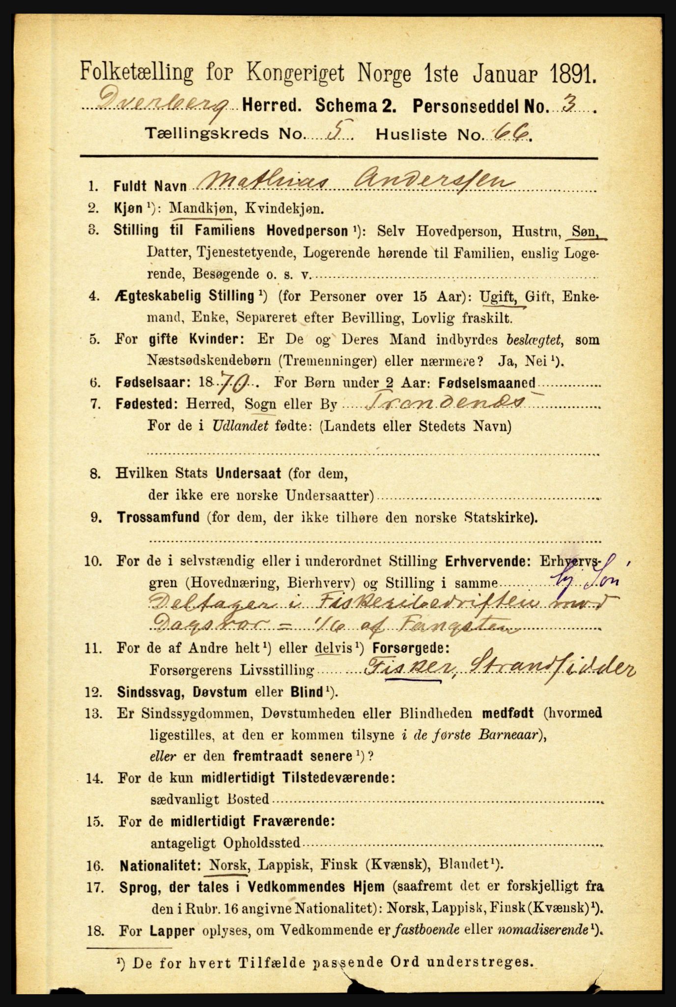 RA, 1891 census for 1872 Dverberg, 1891, p. 2013