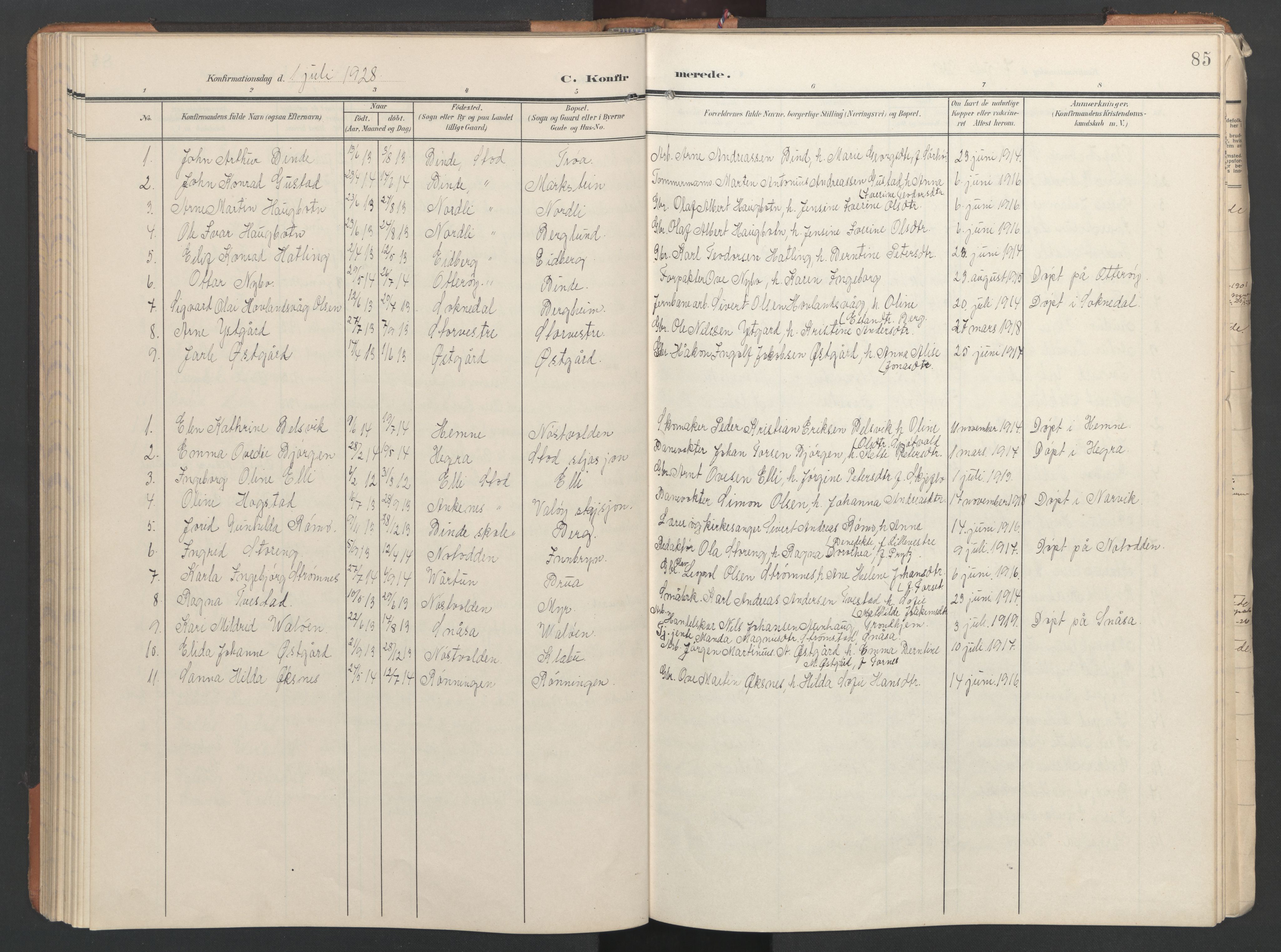 Ministerialprotokoller, klokkerbøker og fødselsregistre - Nord-Trøndelag, SAT/A-1458/746/L0455: Parish register (copy) no. 746C01, 1908-1933, p. 85