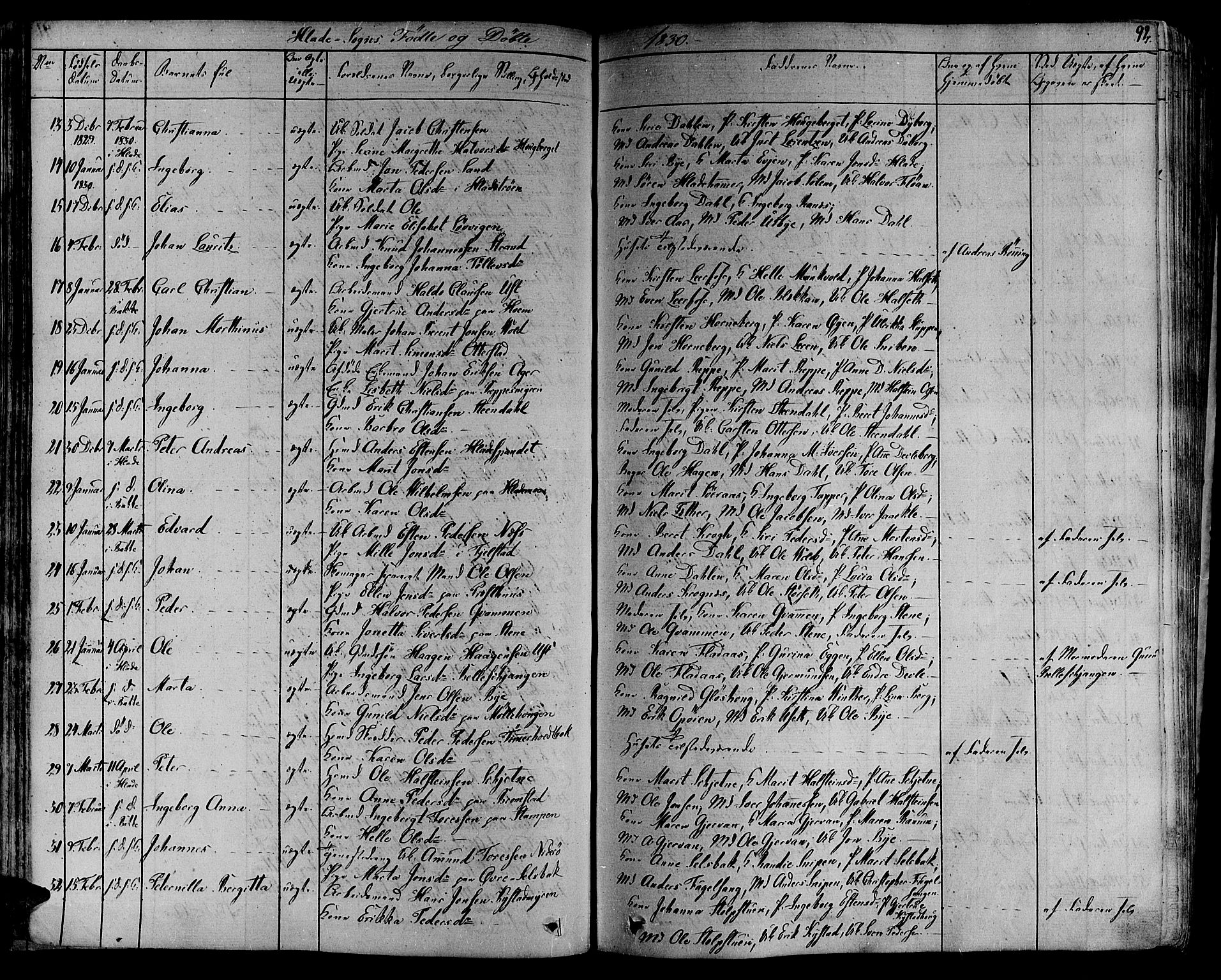 Ministerialprotokoller, klokkerbøker og fødselsregistre - Sør-Trøndelag, AV/SAT-A-1456/606/L0286: Parish register (official) no. 606A04 /1, 1823-1840, p. 92