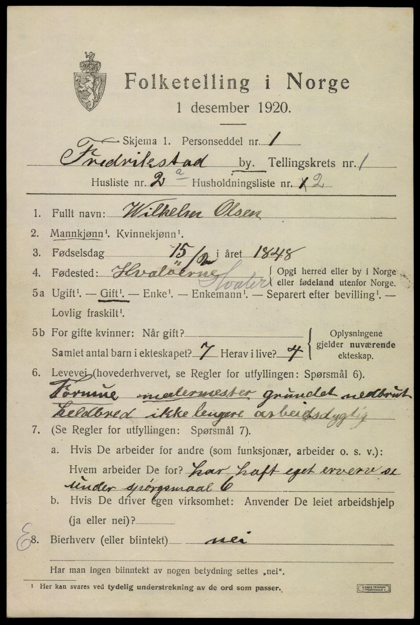 SAO, 1920 census for Fredrikstad, 1920, p. 11465