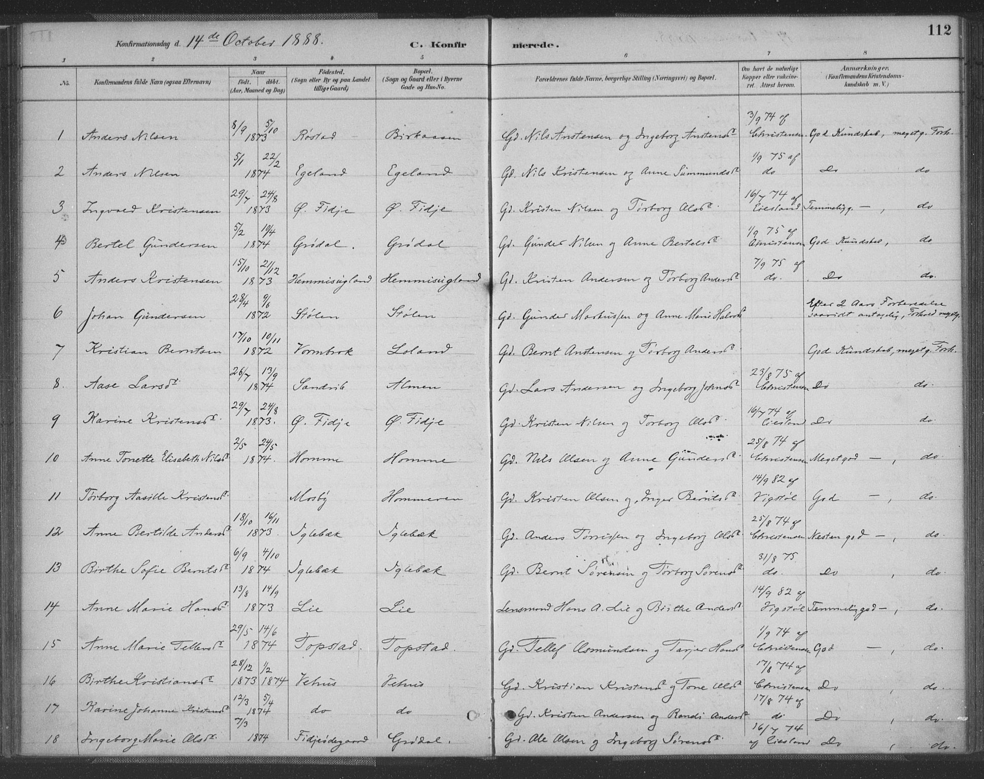 Vennesla sokneprestkontor, AV/SAK-1111-0045/Fa/Fac/L0009: Parish register (official) no. A 9, 1884-1901, p. 112