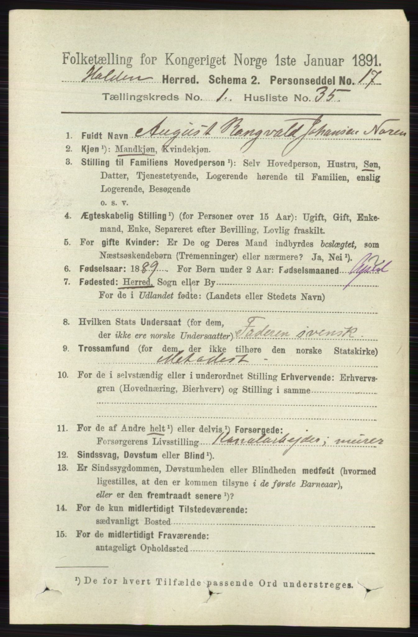 RA, 1891 census for 0819 Holla, 1891, p. 494