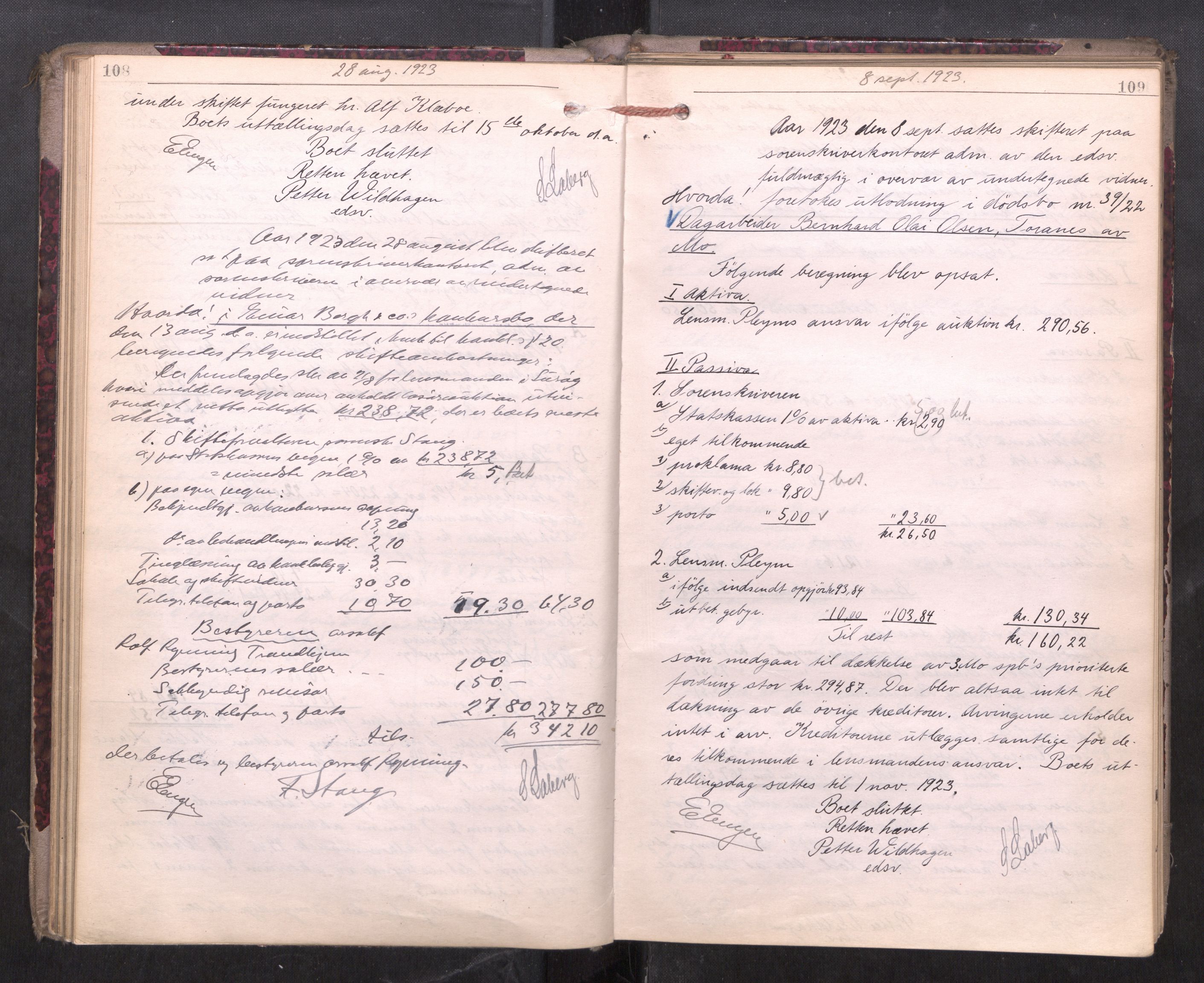 Rana sorenskriveri , AV/SAT-A-1108/1/3/3A/L0010: Skifteslutningsprotokoll, 1921-1927, p. 108-109