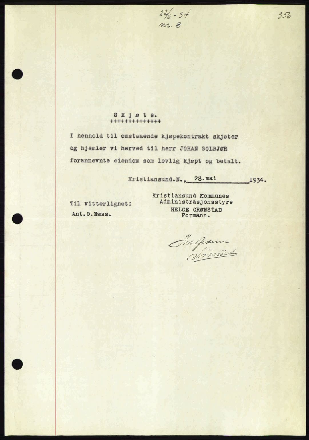 Kristiansund byfogd, AV/SAT-A-4587/A/27: Mortgage book no. 27, 1933-1934, Deed date: 22.06.1934