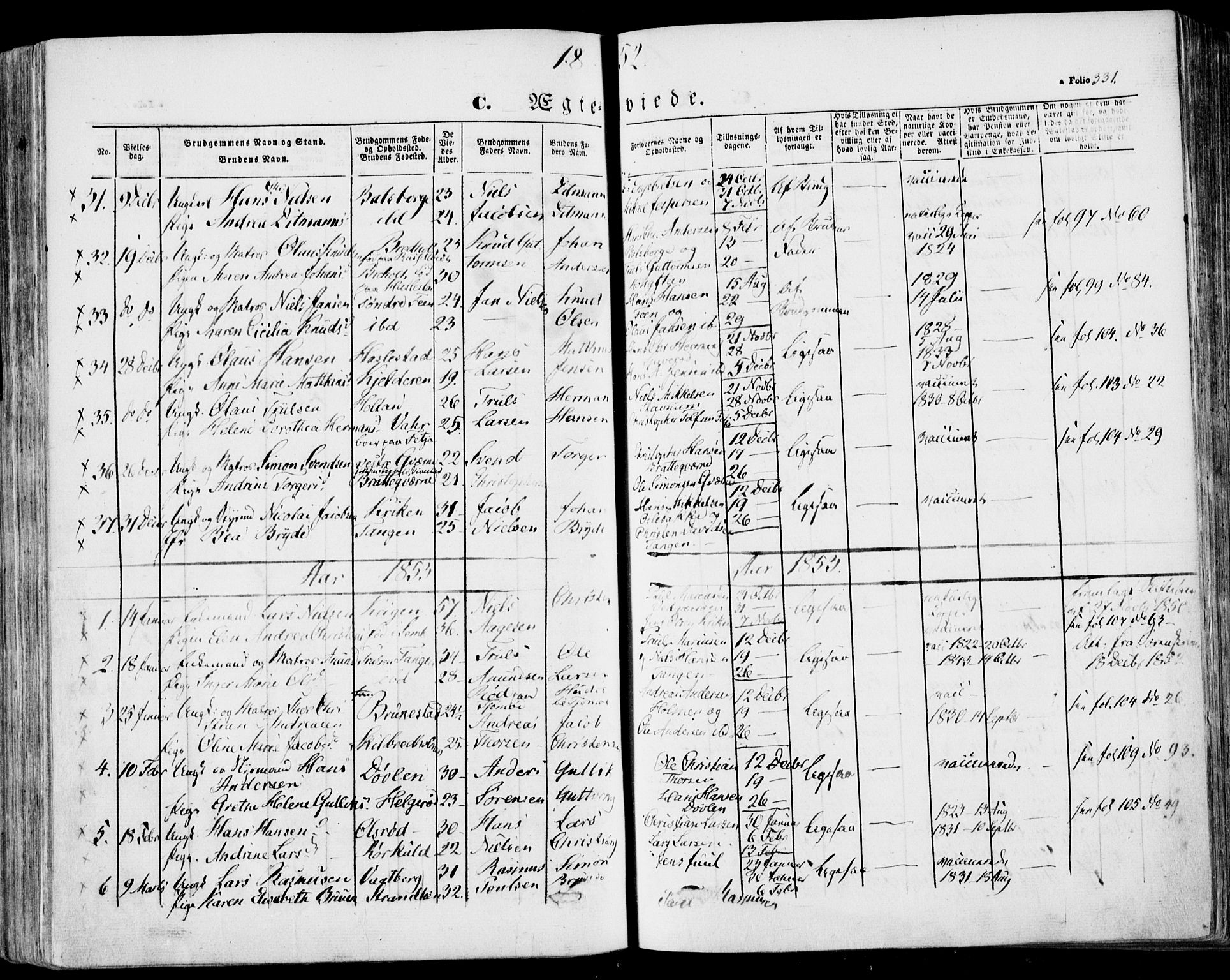 Stokke kirkebøker, AV/SAKO-A-320/F/Fa/L0007: Parish register (official) no. I 7, 1844-1857, p. 331