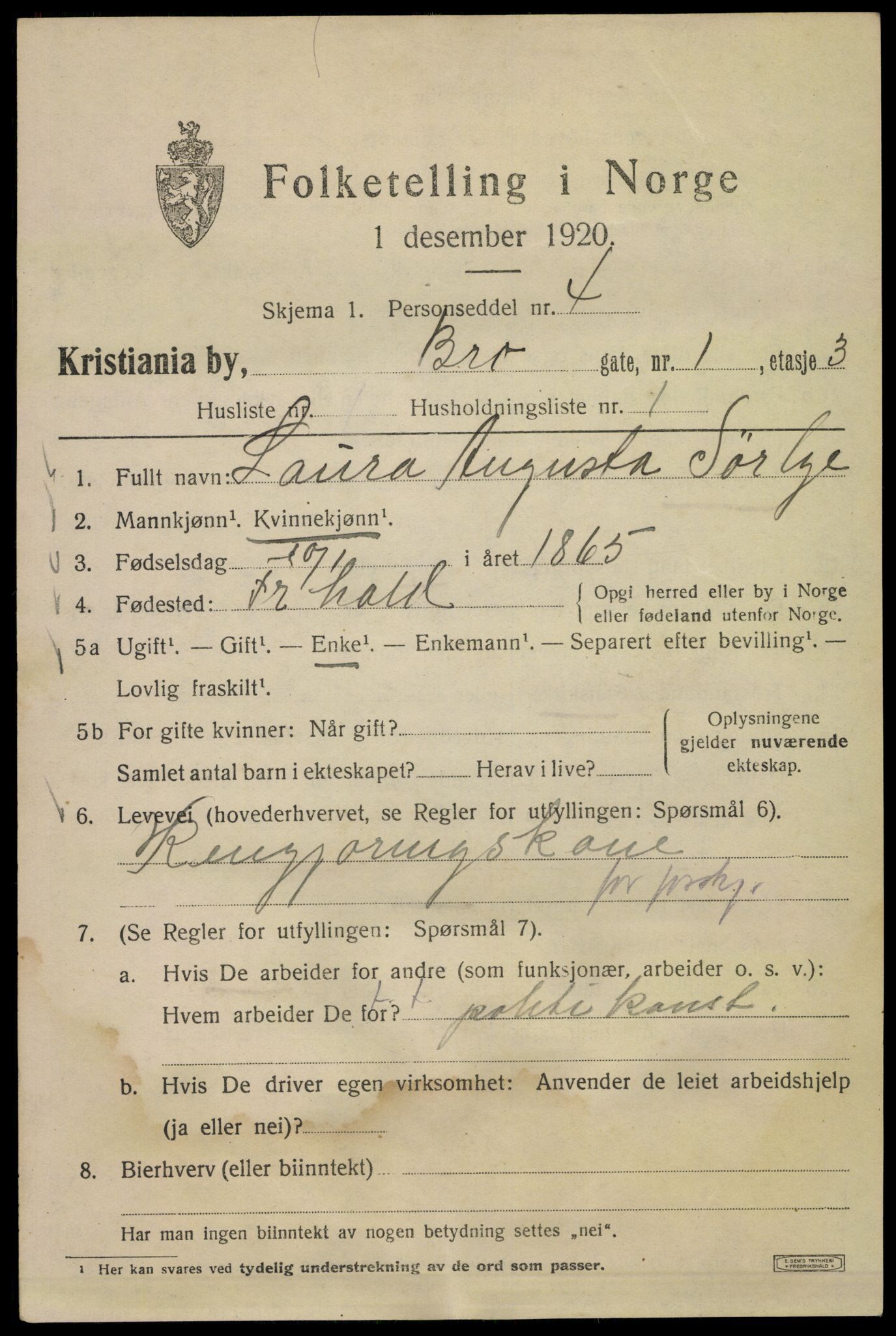 SAO, 1920 census for Kristiania, 1920, p. 174631