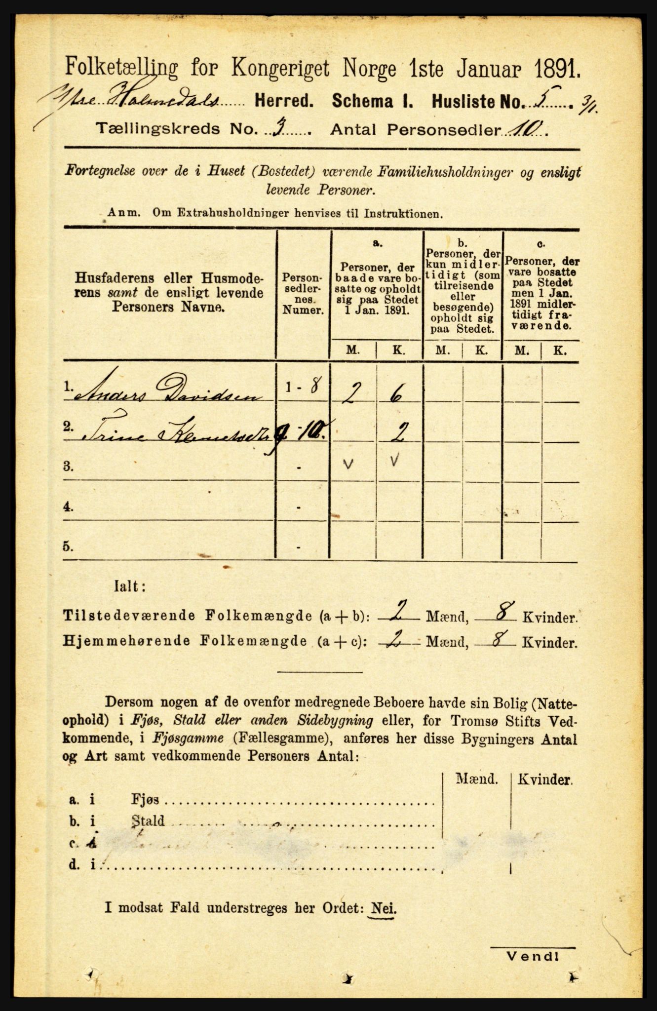 RA, 1891 census for 1429 Ytre Holmedal, 1891, p. 604