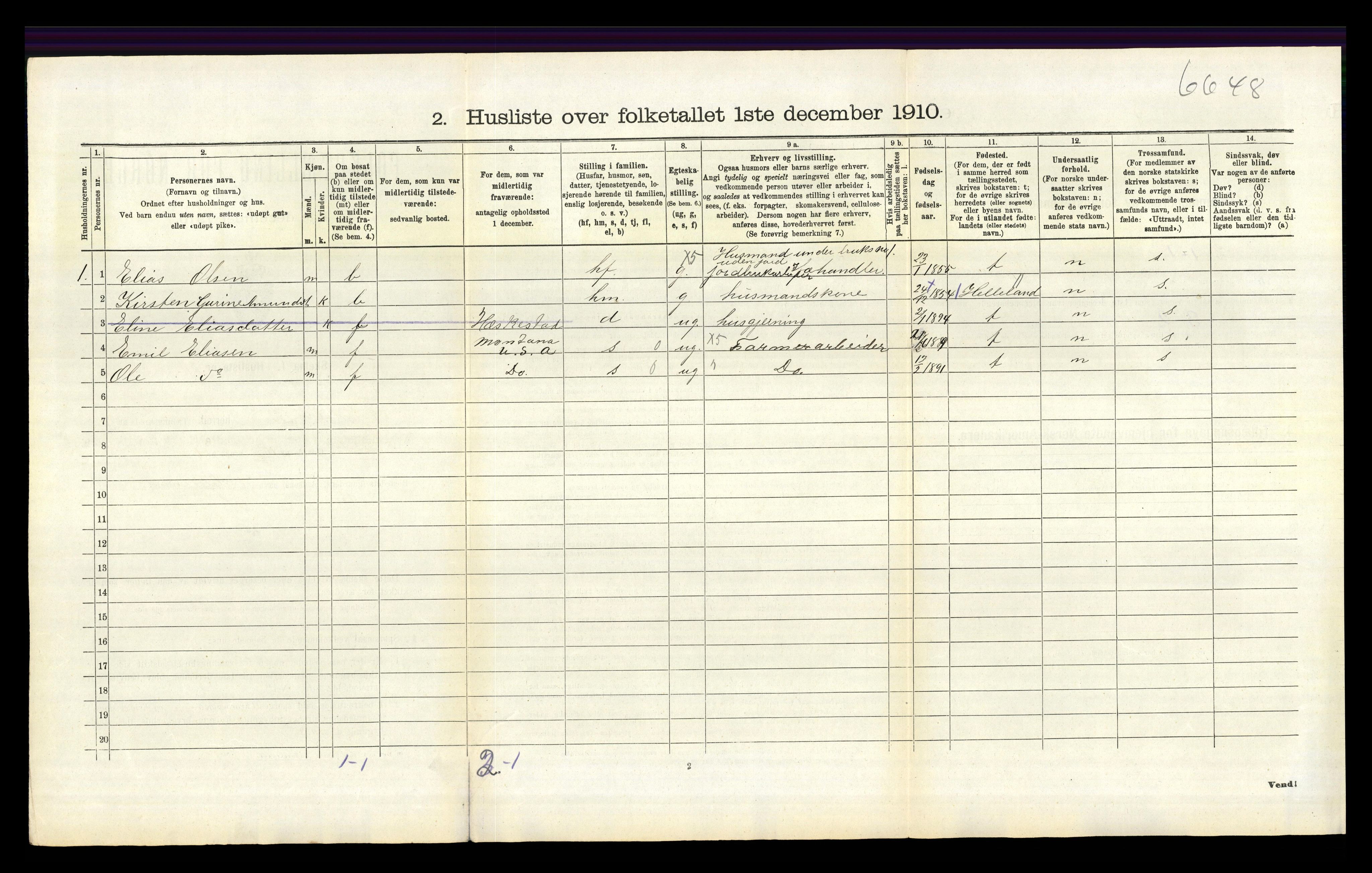 RA, 1910 census for Sokndal, 1910, p. 965