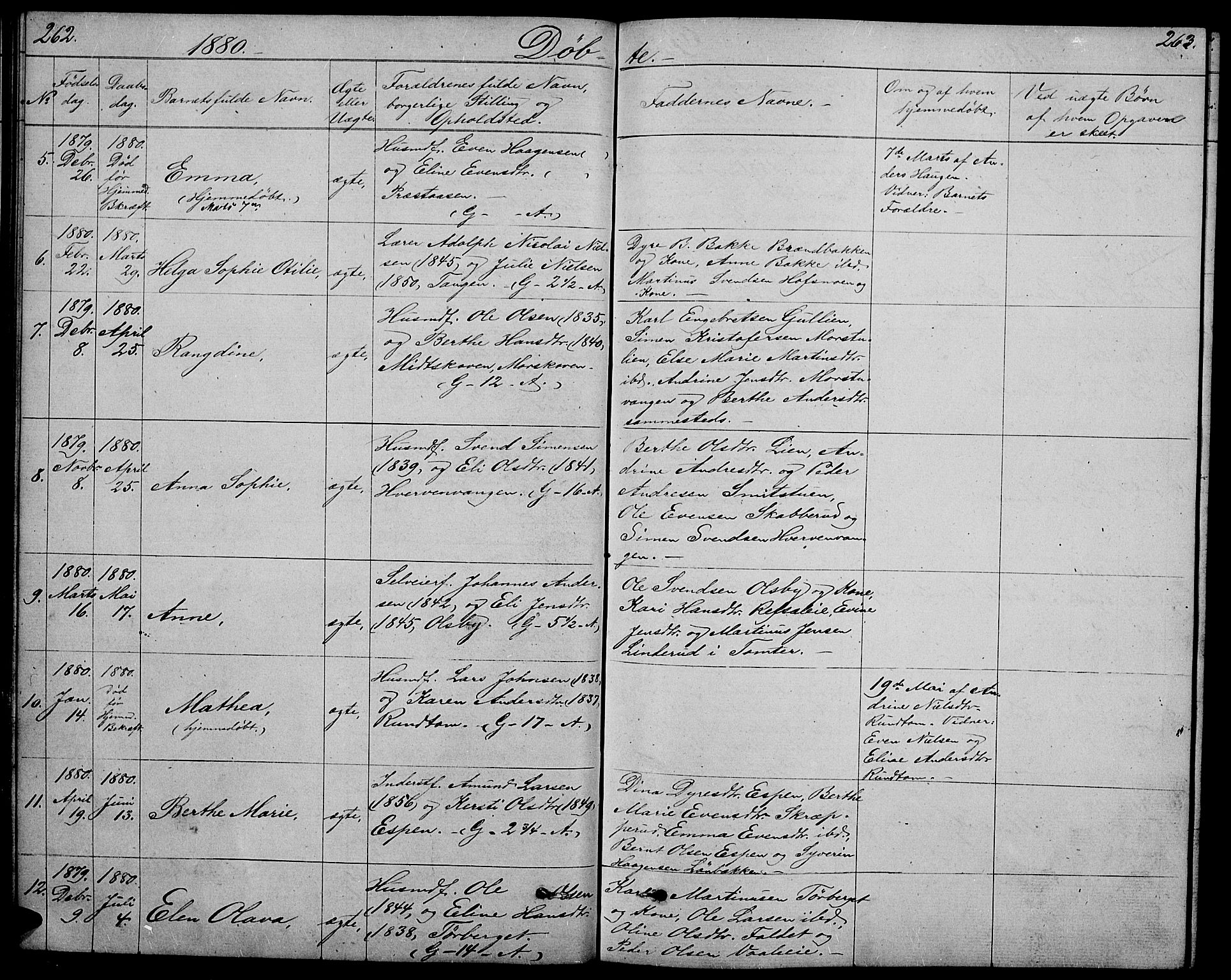 Stange prestekontor, SAH/PREST-002/L/L0005: Parish register (copy) no. 5, 1861-1881, p. 262-263