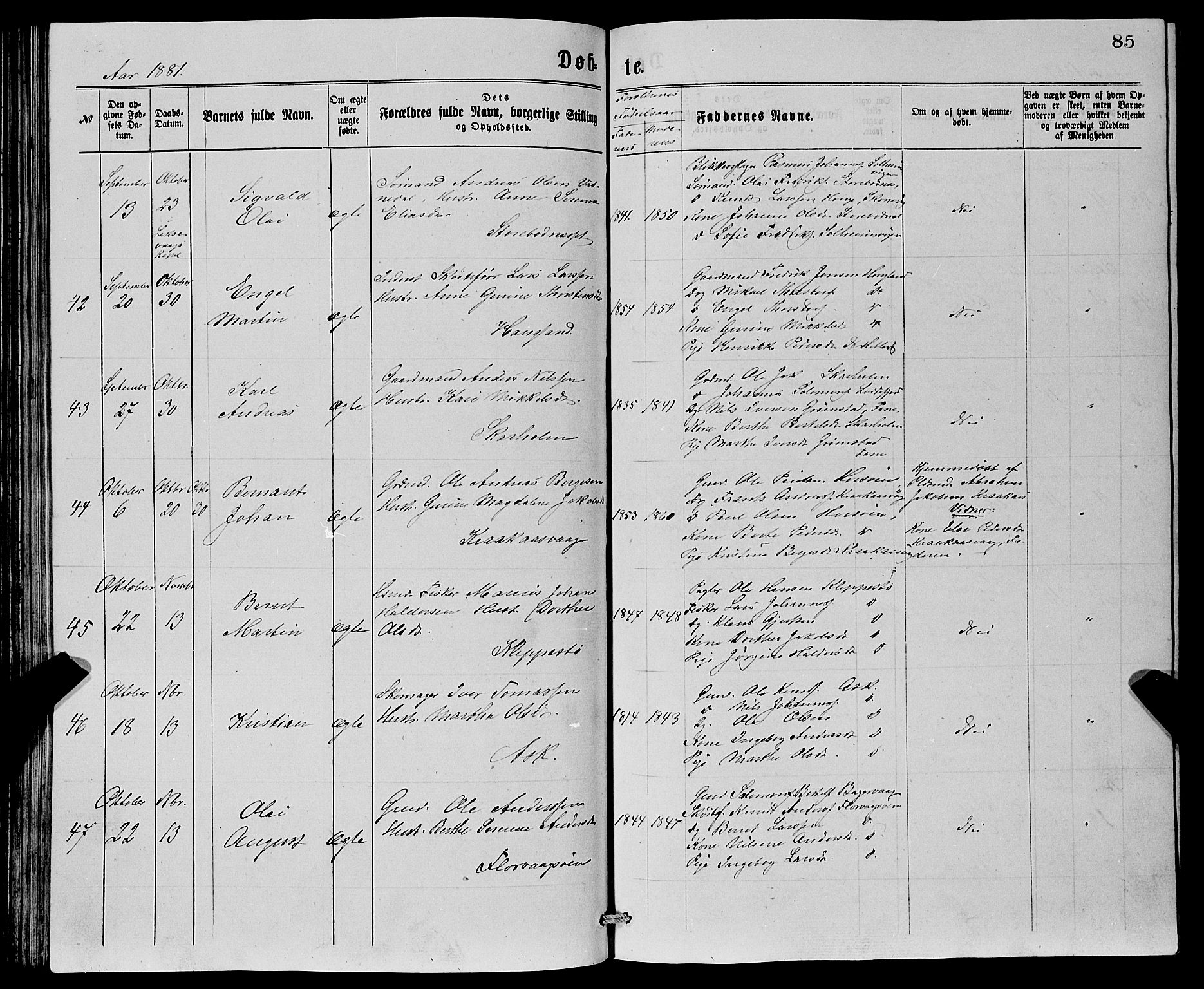 Askøy Sokneprestembete, SAB/A-74101/H/Ha/Hab/Haba/L0007: Parish register (copy) no. A 7, 1871-1881, p. 85