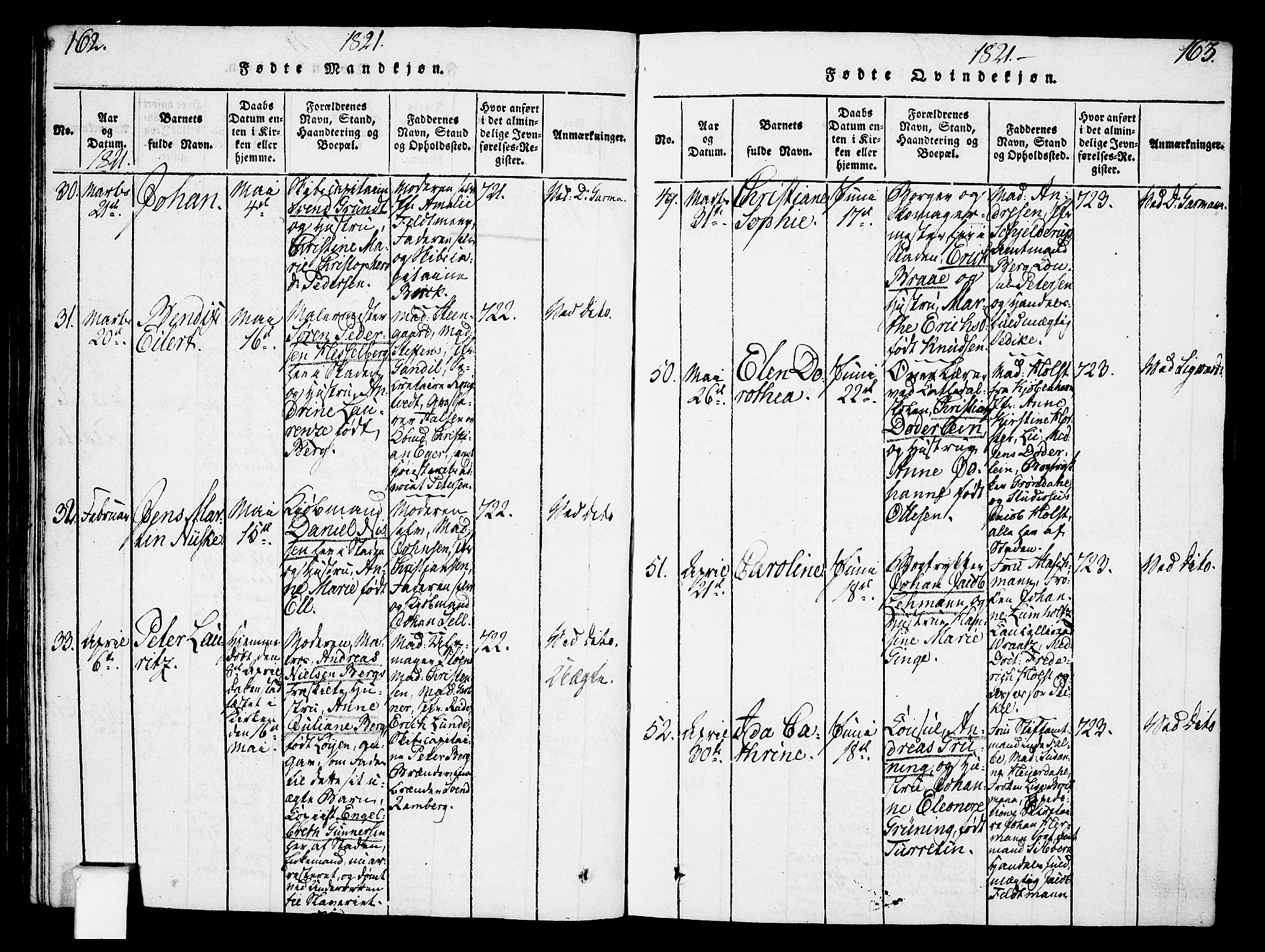 Oslo domkirke Kirkebøker, SAO/A-10752/F/Fa/L0007: Parish register (official) no. 7, 1817-1824, p. 162-163
