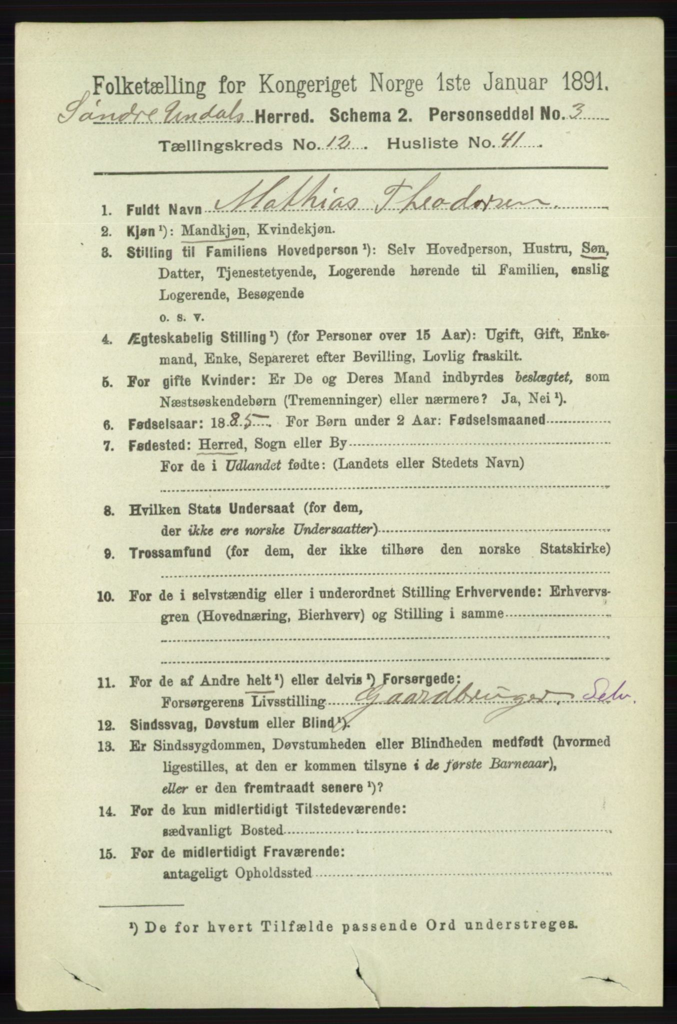 RA, 1891 census for 1029 Sør-Audnedal, 1891, p. 5732