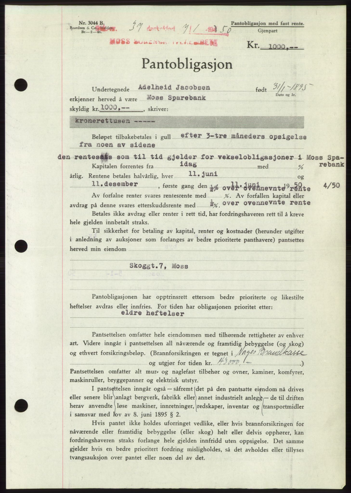 Moss sorenskriveri, SAO/A-10168: Mortgage book no. B23, 1949-1950, Diary no: : 37/1950
