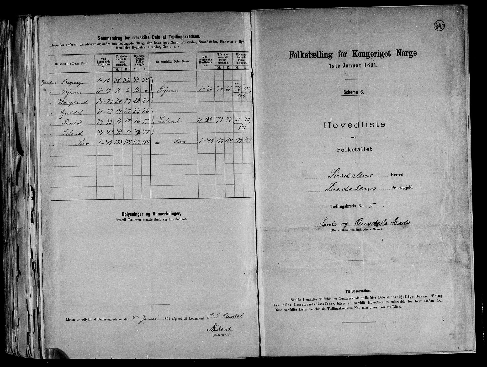 RA, 1891 census for 1046 Sirdal, 1891, p. 14