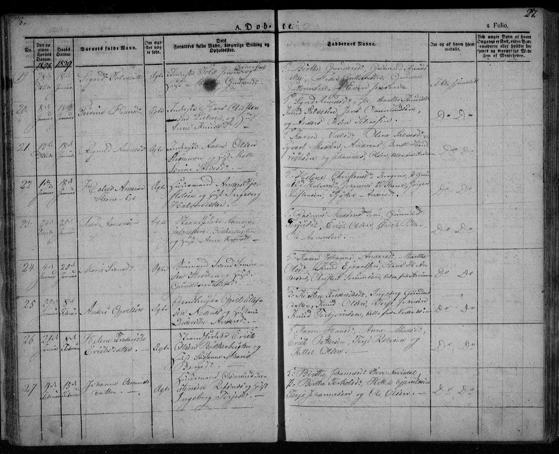 Øyestad sokneprestkontor, AV/SAK-1111-0049/F/Fa/L0013: Parish register (official) no. A 13, 1827-1842, p. 27