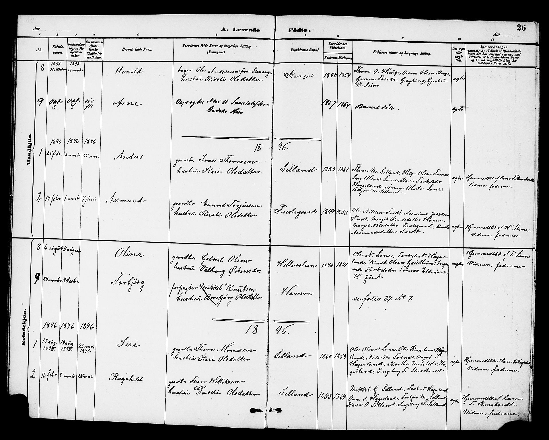 Røldal sokneprestembete, AV/SAB-A-100247: Parish register (copy) no. A 3, 1887-1917, p. 26