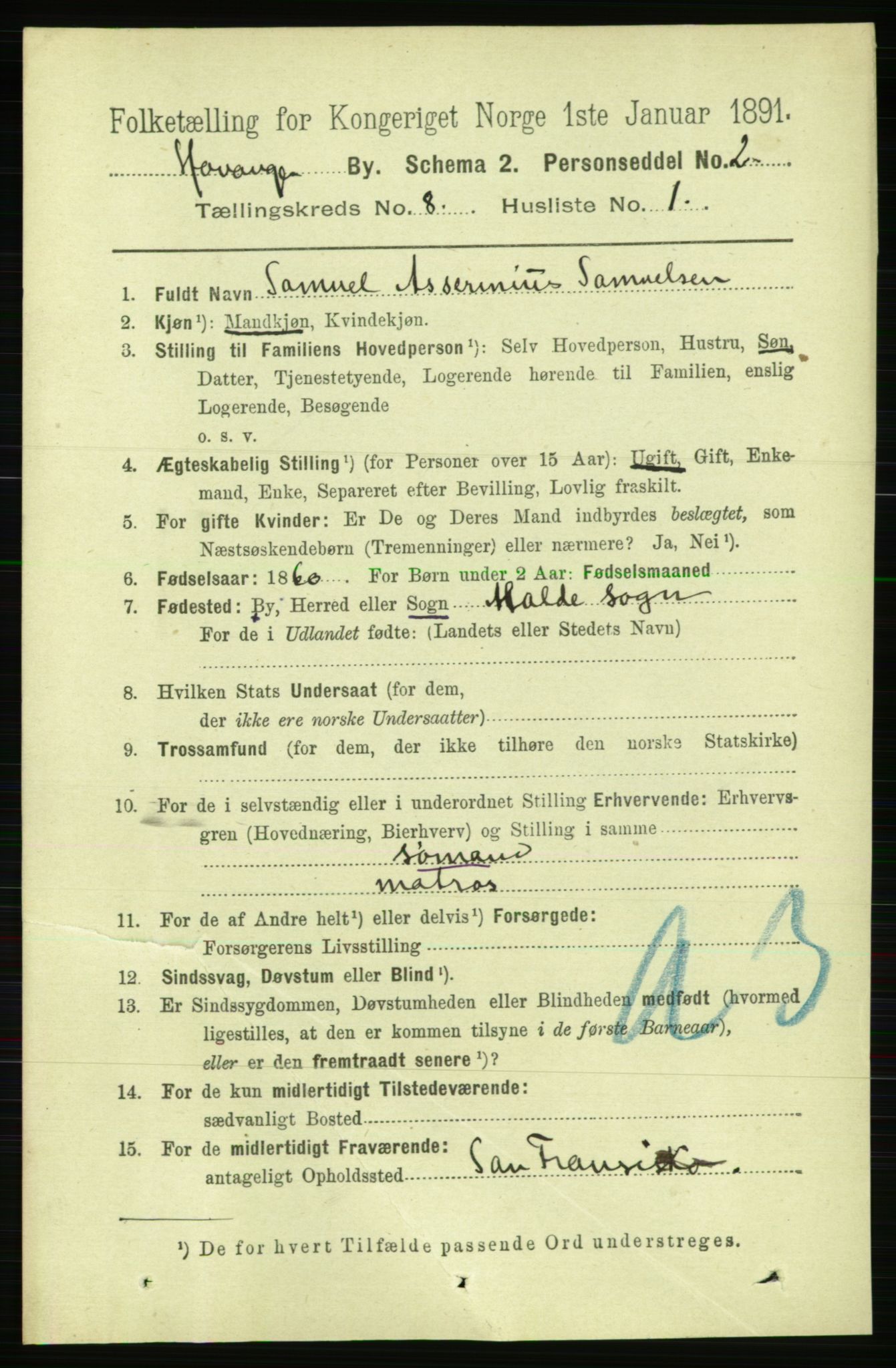 RA, 1891 census for 1103 Stavanger, 1891, p. 11981