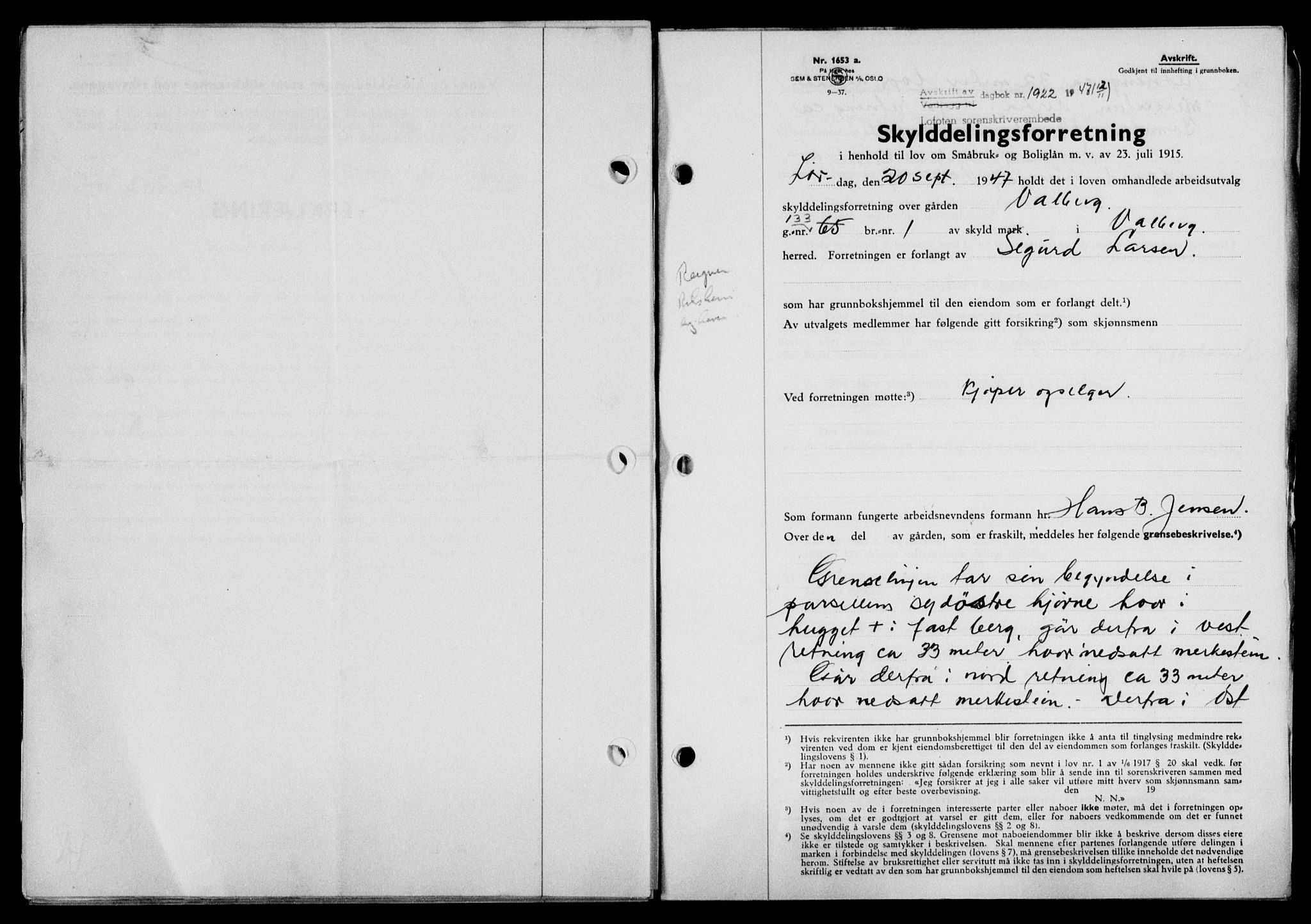 Lofoten sorenskriveri, SAT/A-0017/1/2/2C/L0017a: Mortgage book no. 17a, 1947-1948, Diary no: : 1922/1947