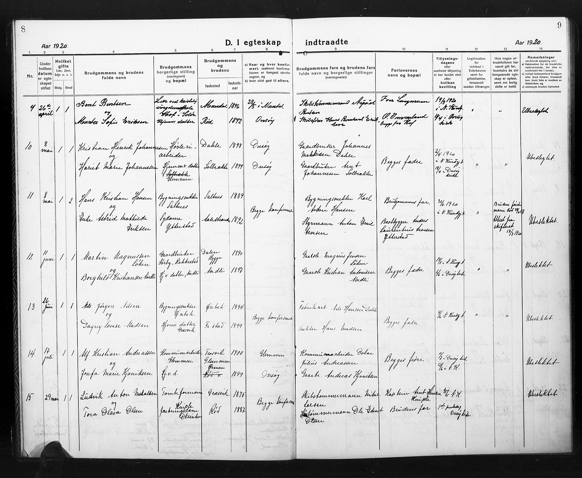 Onsøy prestekontor Kirkebøker, AV/SAO-A-10914/G/Ga/L0004: Parish register (copy) no. I 4, 1919-1927, p. 8-9