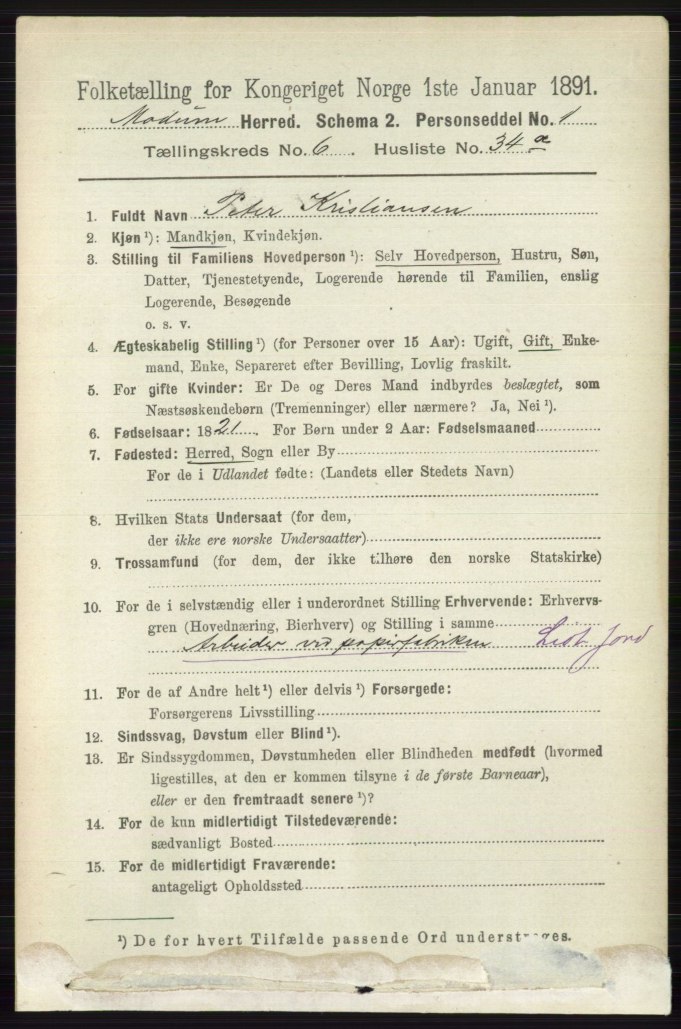 RA, 1891 census for 0623 Modum, 1891, p. 2463