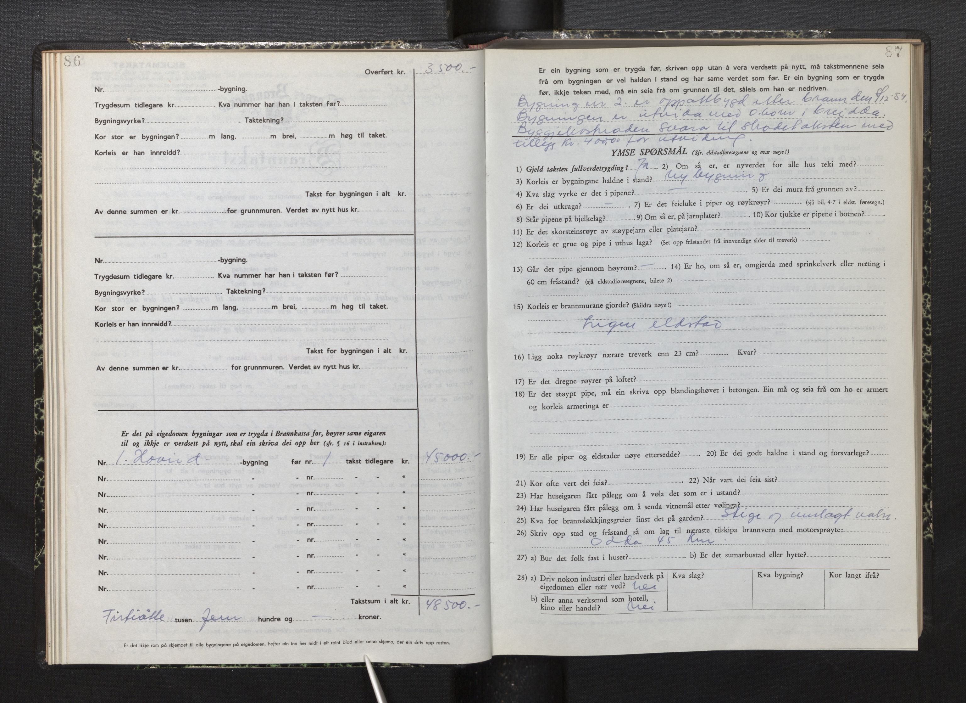 Lensmannen i Røldal, AV/SAB-A-34501/0012/L0005: Branntakstprotokoll, skjematakst, 1951-1963, p. 86-87