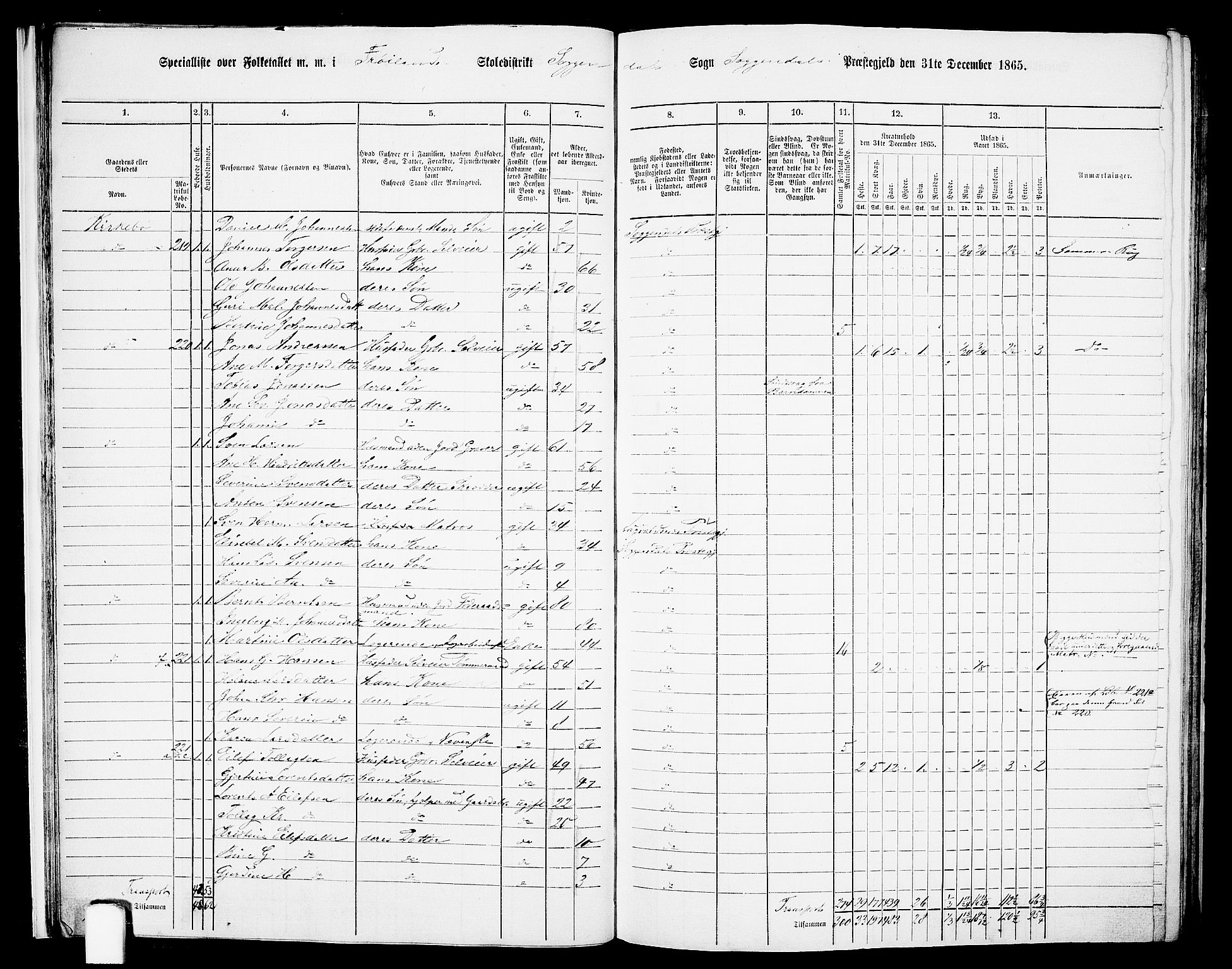 RA, 1865 census for Sokndal, 1865, p. 20