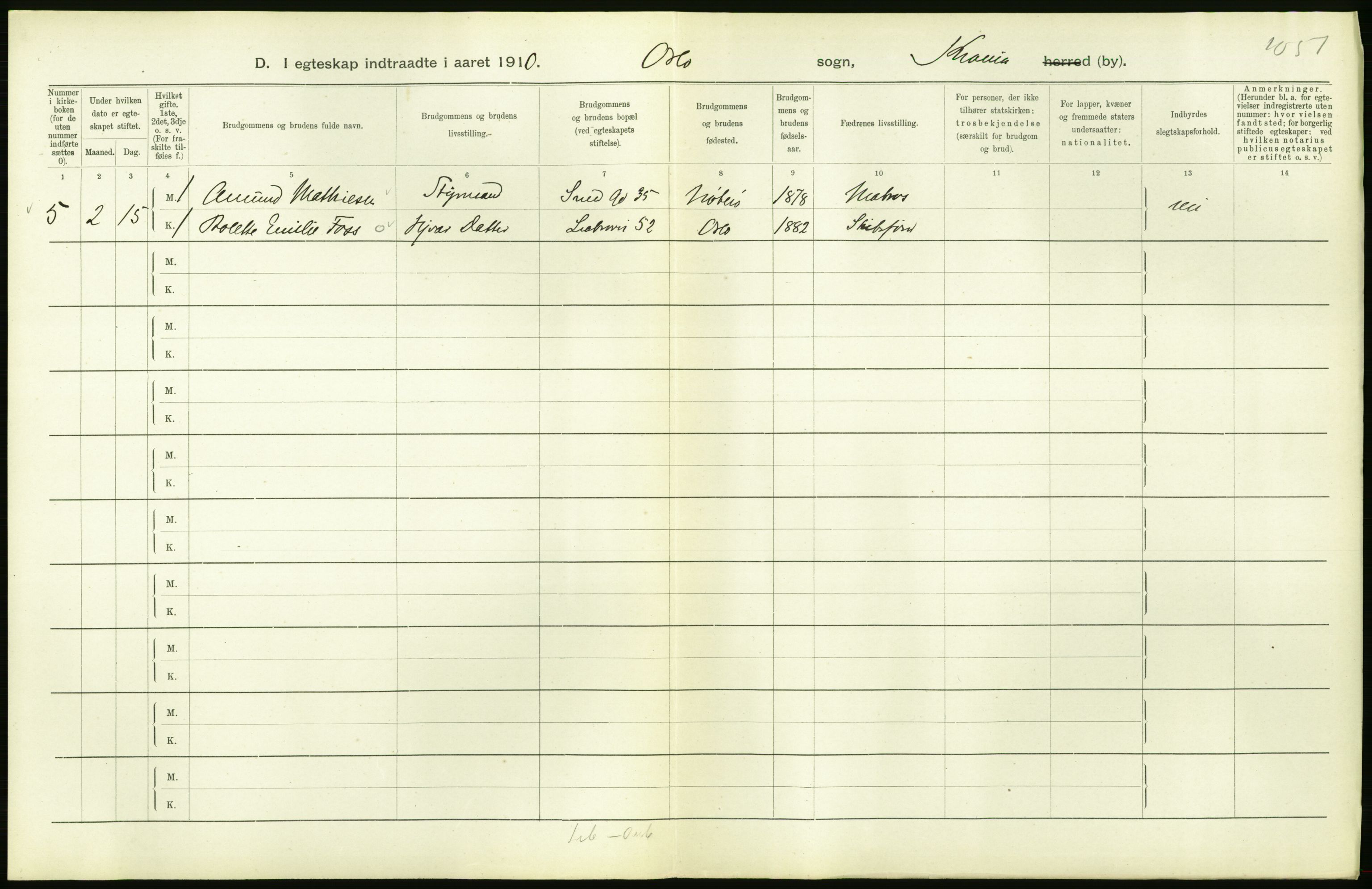 Statistisk sentralbyrå, Sosiodemografiske emner, Befolkning, RA/S-2228/D/Df/Dfa/Dfah/L0009: Kristiania: Gifte og dødfødte., 1910, p. 224