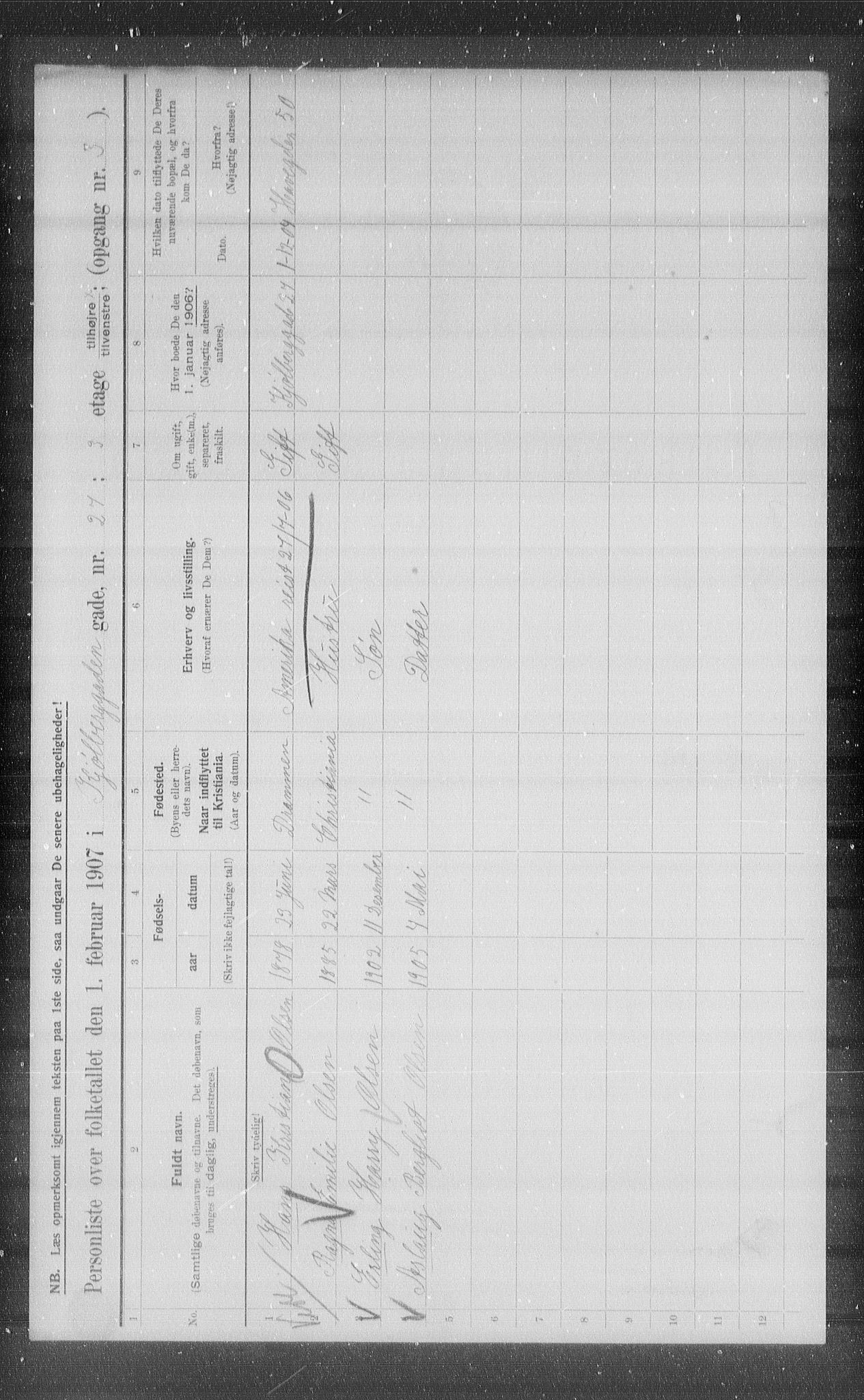 OBA, Municipal Census 1907 for Kristiania, 1907, p. 26334