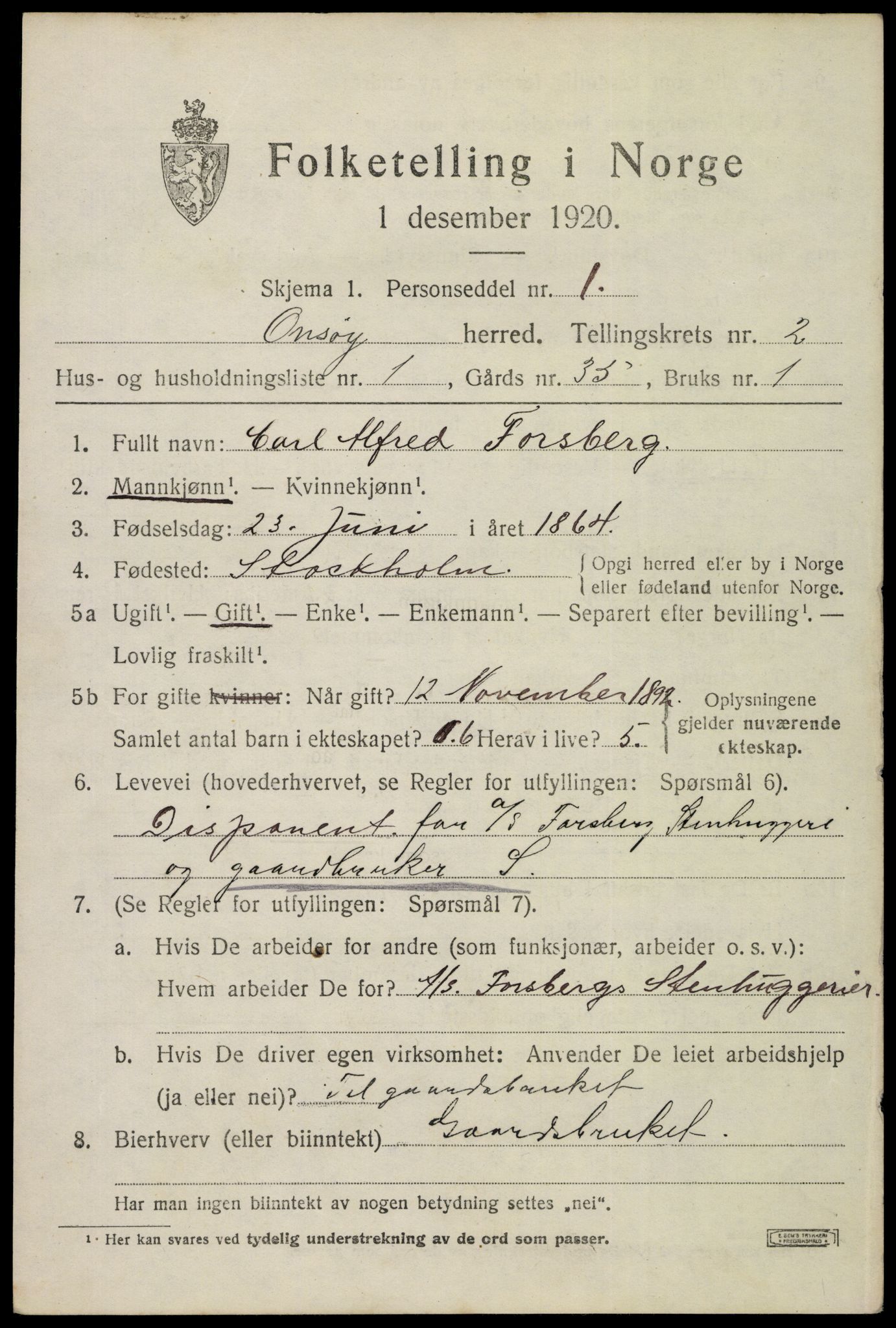 SAO, 1920 census for Onsøy, 1920, p. 3469