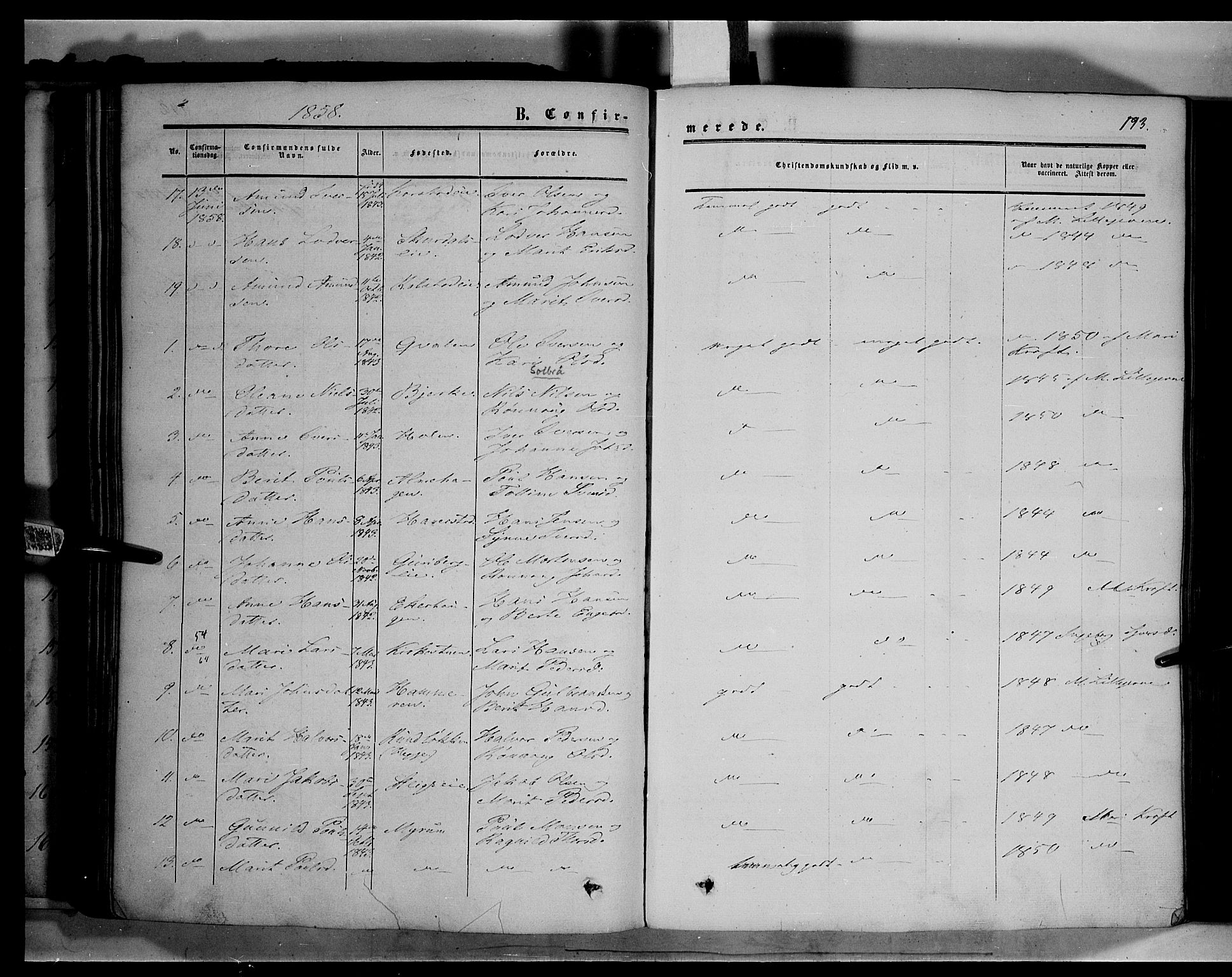 Sør-Fron prestekontor, AV/SAH-PREST-010/H/Ha/Haa/L0001: Parish register (official) no. 1, 1849-1863, p. 193