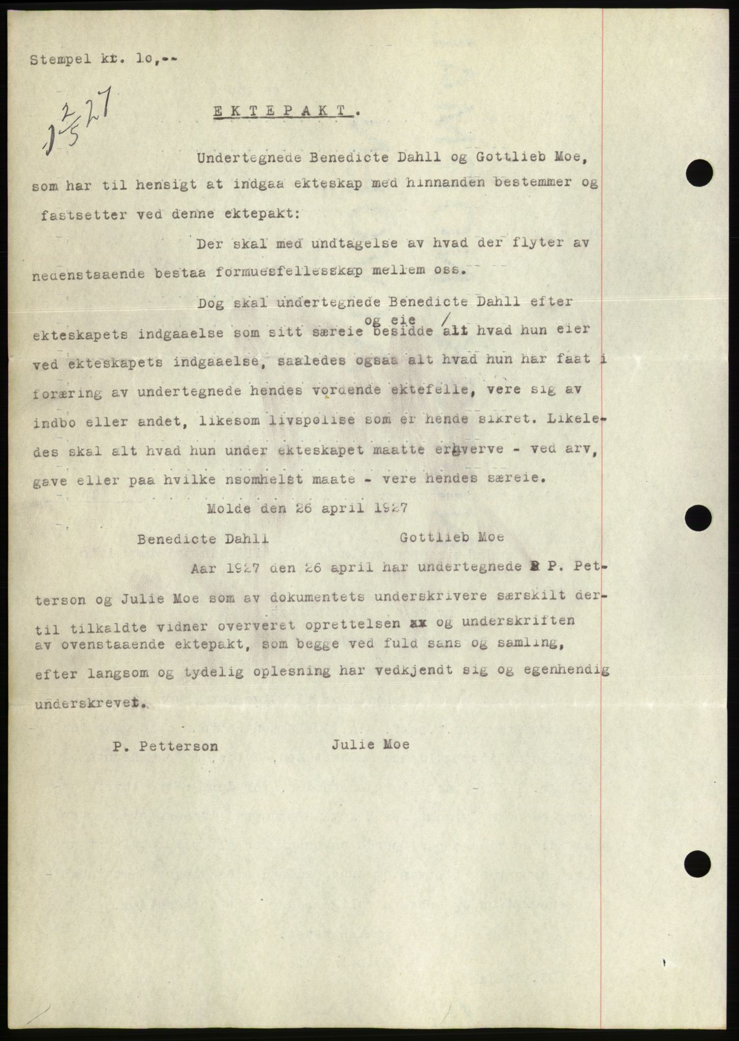 Molde byfogd, AV/SAT-A-0025/2/2C/L0011: Mortgage book no. 11, 1926-1932, Deed date: 04.04.1927