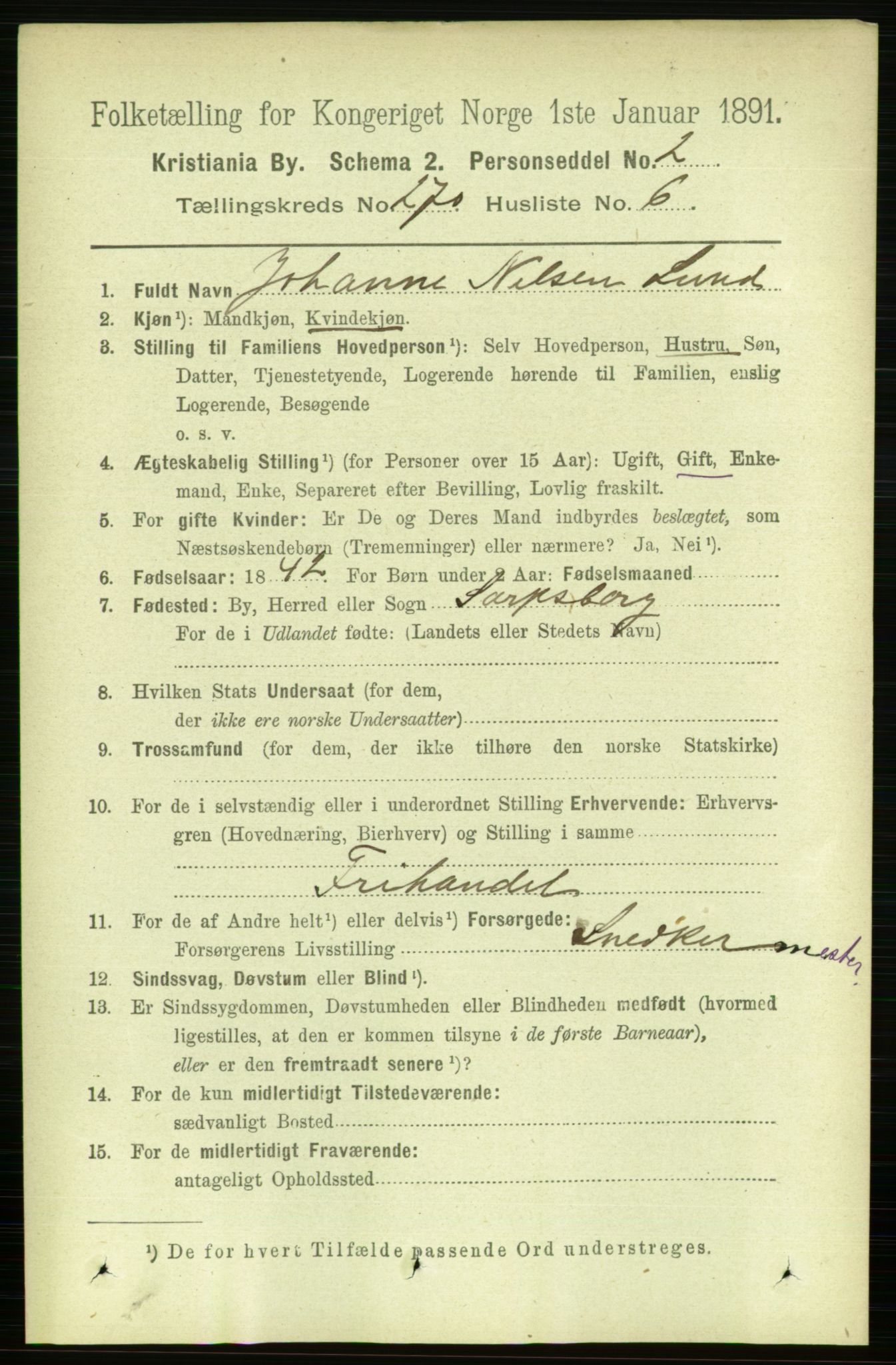 RA, 1891 census for 0301 Kristiania, 1891, p. 164144
