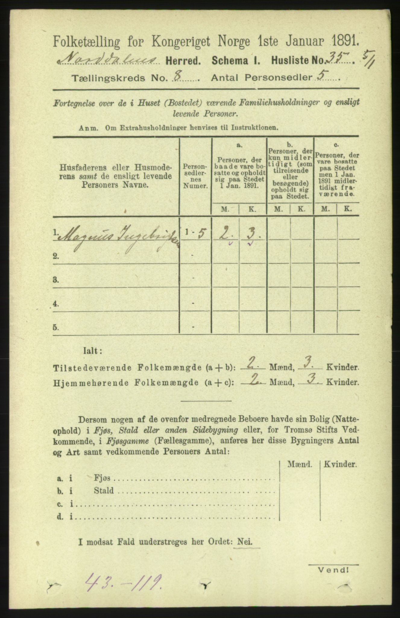 RA, 1891 census for 1524 Norddal, 1891, p. 1549