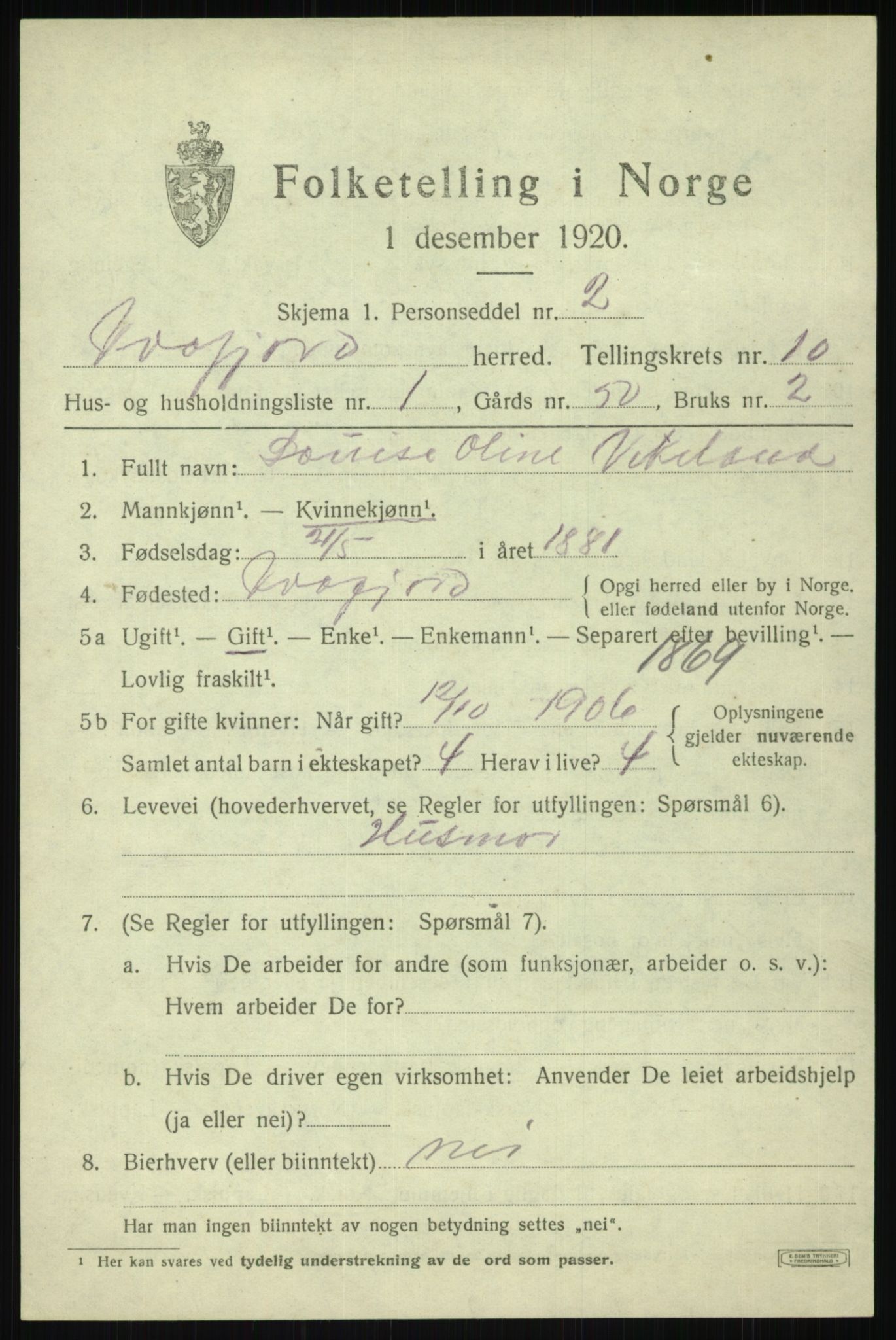 SATØ, 1920 census for Kvæfjord, 1920, p. 4521