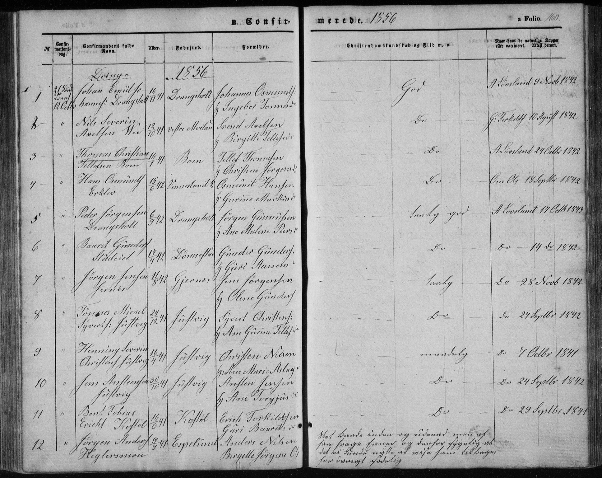 Tveit sokneprestkontor, AV/SAK-1111-0043/F/Fb/L0003: Parish register (copy) no. B 3, 1854-1886, p. 160