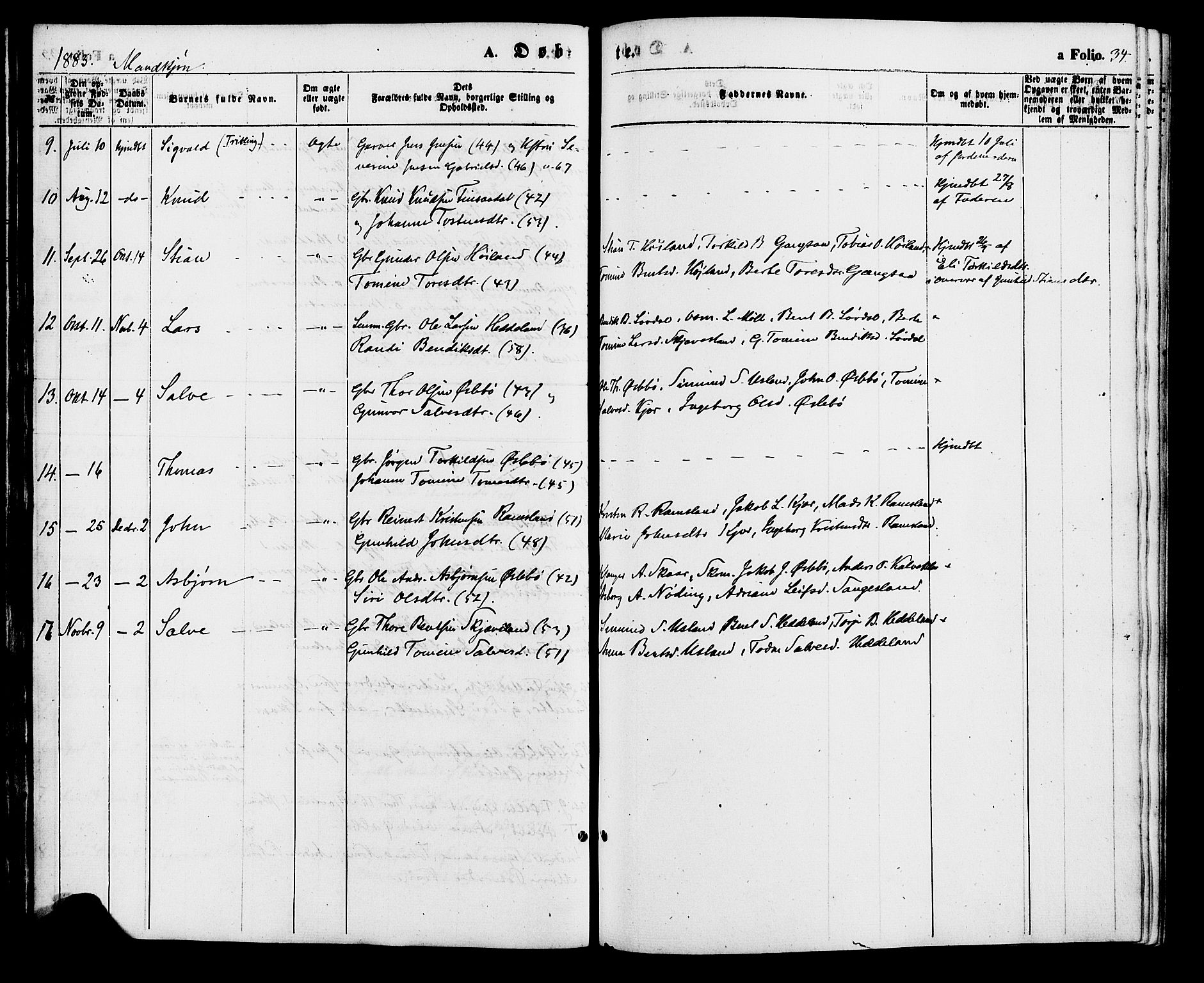 Holum sokneprestkontor, SAK/1111-0022/F/Fa/Fac/L0003: Parish register (official) no. A 3, 1860-1883, p. 34