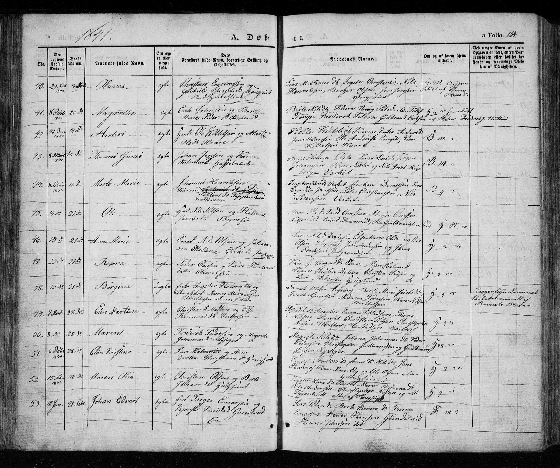 Eiker kirkebøker, SAKO/A-4/F/Fa/L0013a: Parish register (official) no. I 13A, 1832-1845, p. 154
