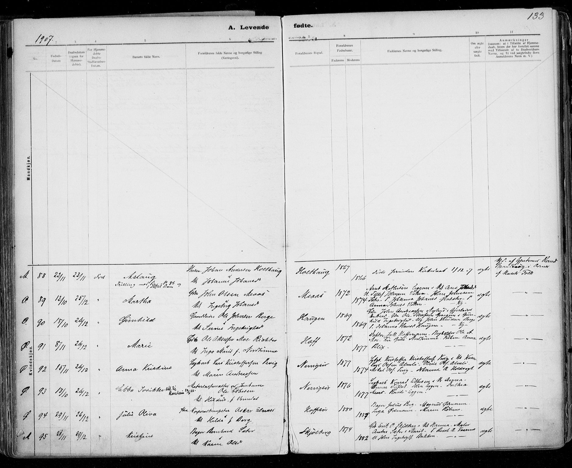 Ministerialprotokoller, klokkerbøker og fødselsregistre - Sør-Trøndelag, SAT/A-1456/668/L0811: Parish register (official) no. 668A11, 1894-1913, p. 133