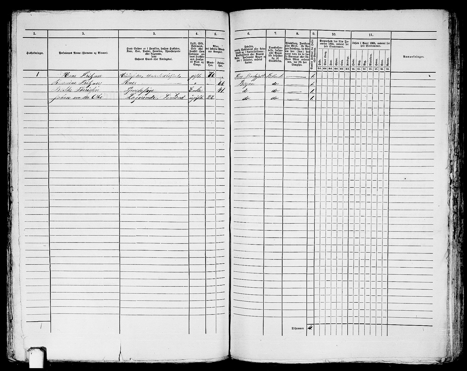 RA, 1865 census for Bergen, 1865, p. 872