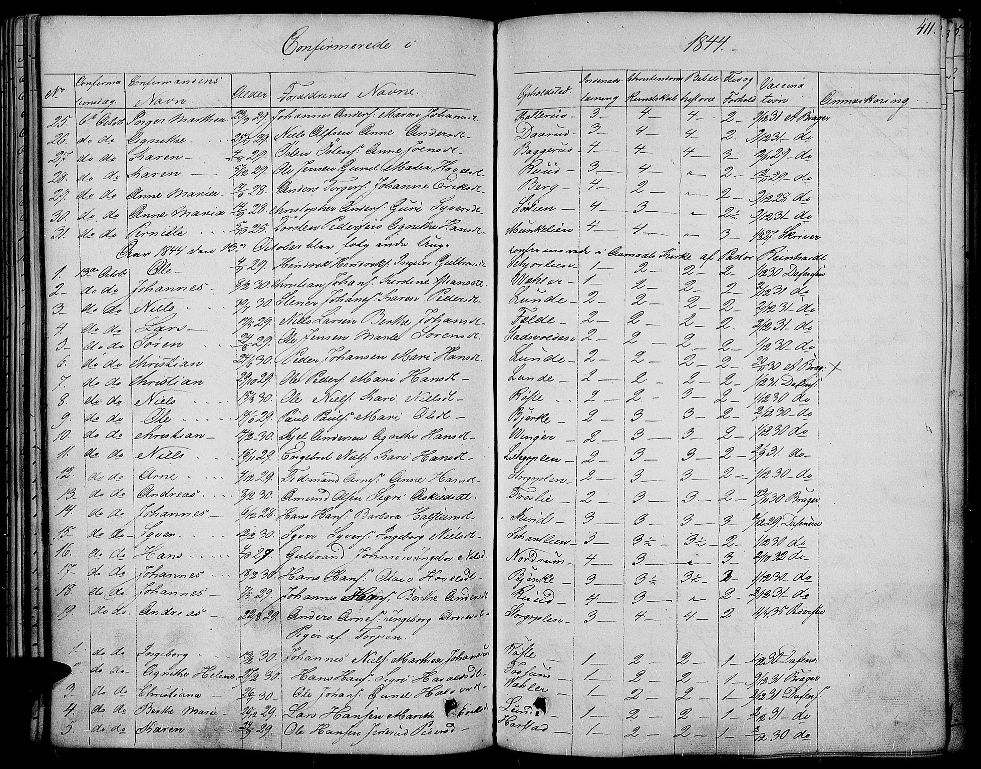 Land prestekontor, AV/SAH-PREST-120/H/Ha/Haa/L0008: Parish register (official) no. 8, 1830-1846, p. 411