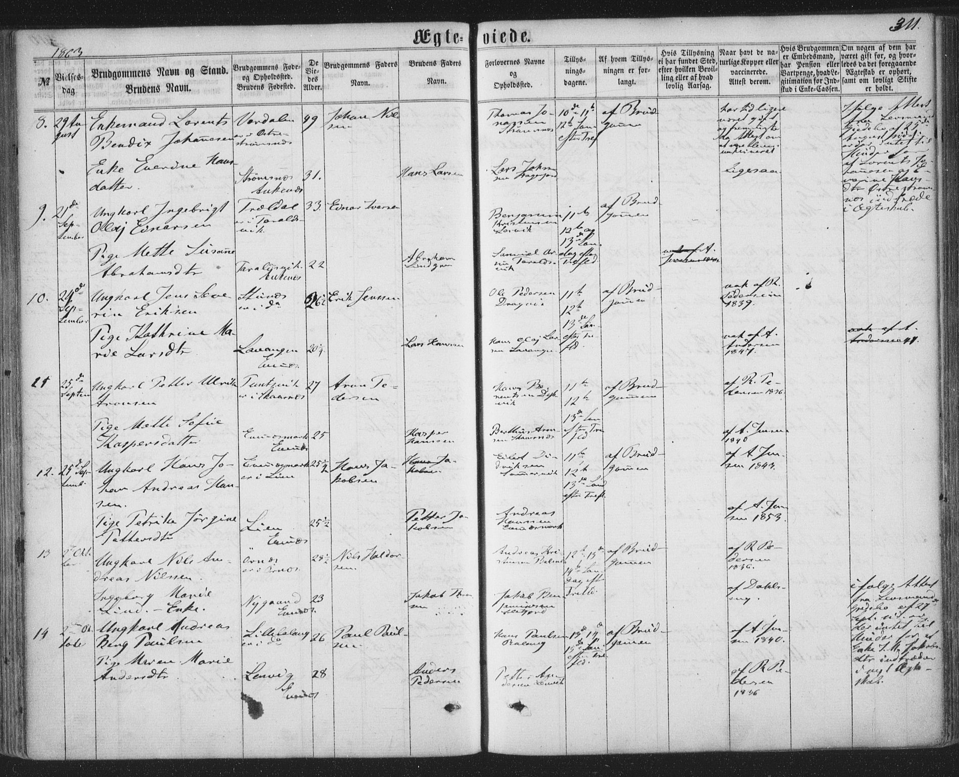 Ministerialprotokoller, klokkerbøker og fødselsregistre - Nordland, AV/SAT-A-1459/863/L0896: Parish register (official) no. 863A08, 1861-1871, p. 311